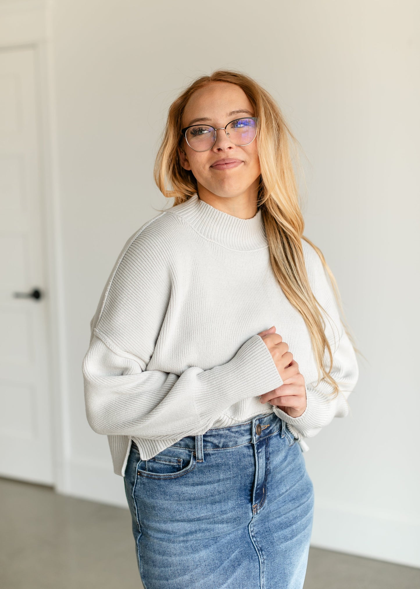 Crewneck Knit Cropped Sweater FF Tops