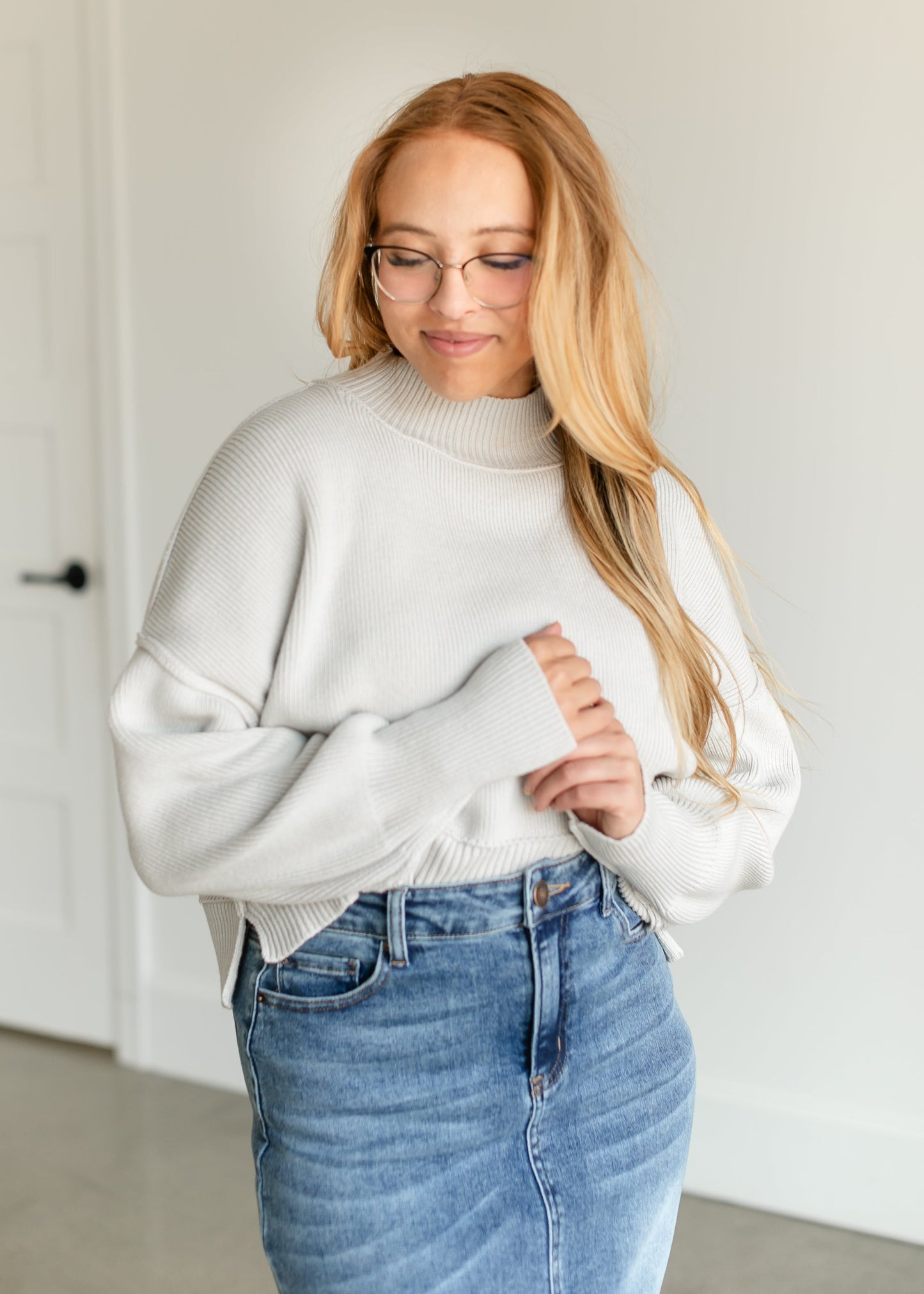 Crewneck Knit Cropped Sweater FF Tops