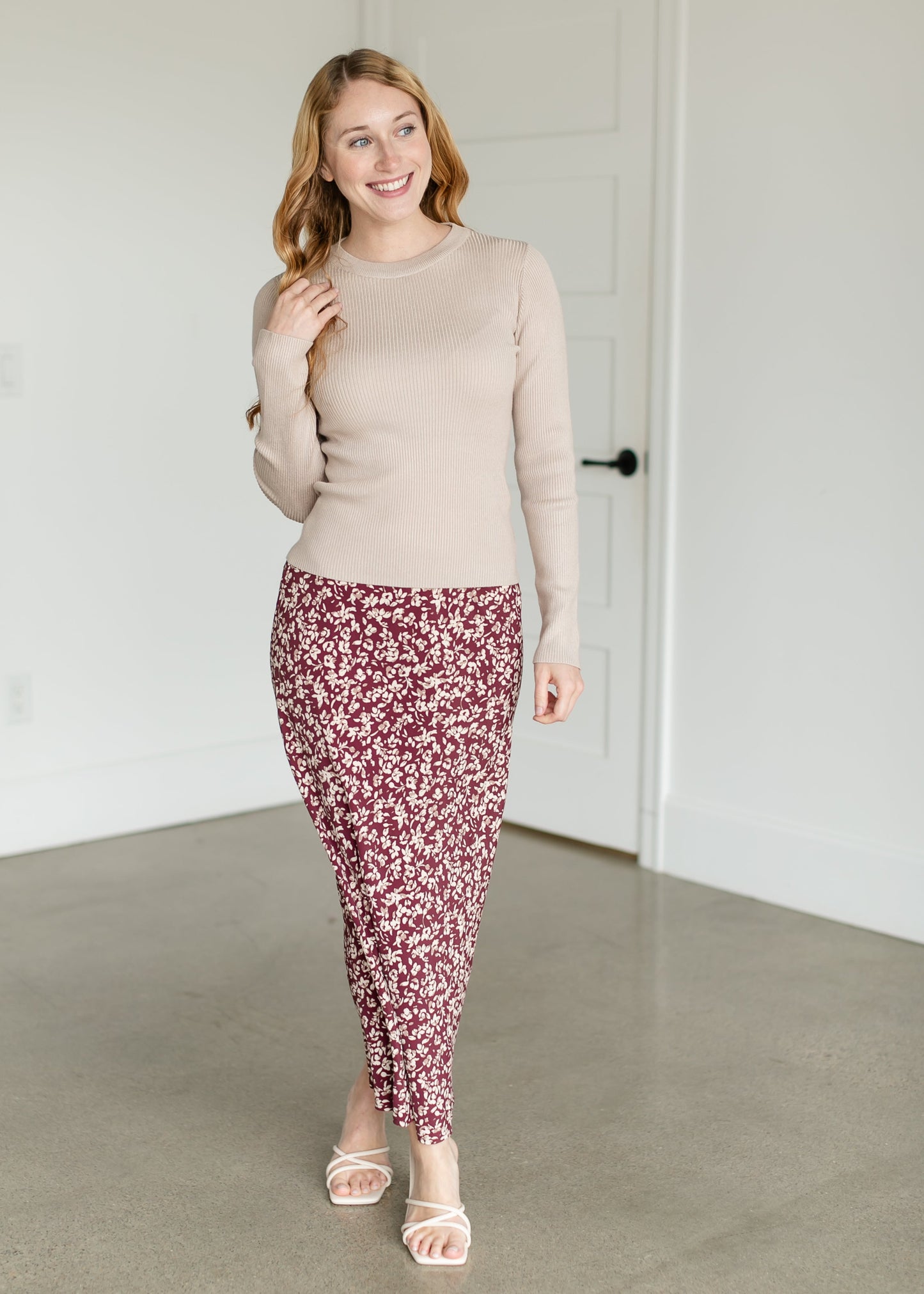 Crewneck Ribbed Knit Sweater FF Tops