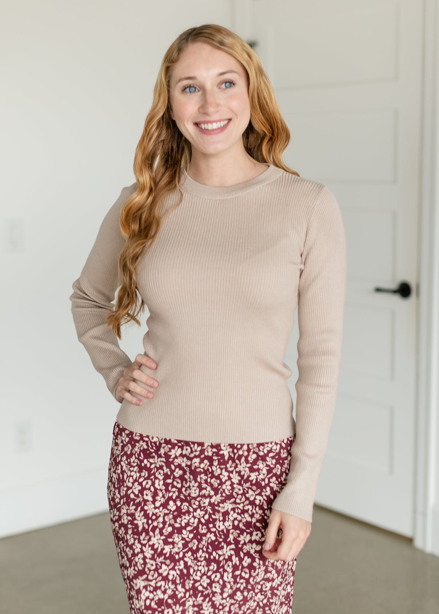 Crewneck Ribbed Knit Sweater FF Tops
