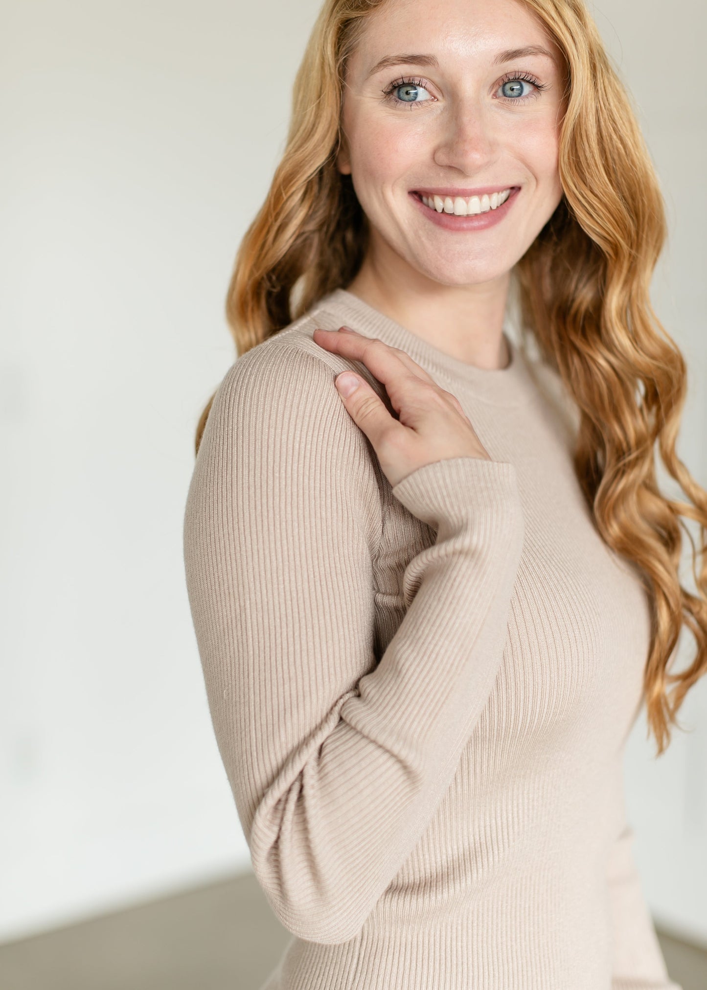 Crewneck Ribbed Knit Sweater FF Tops