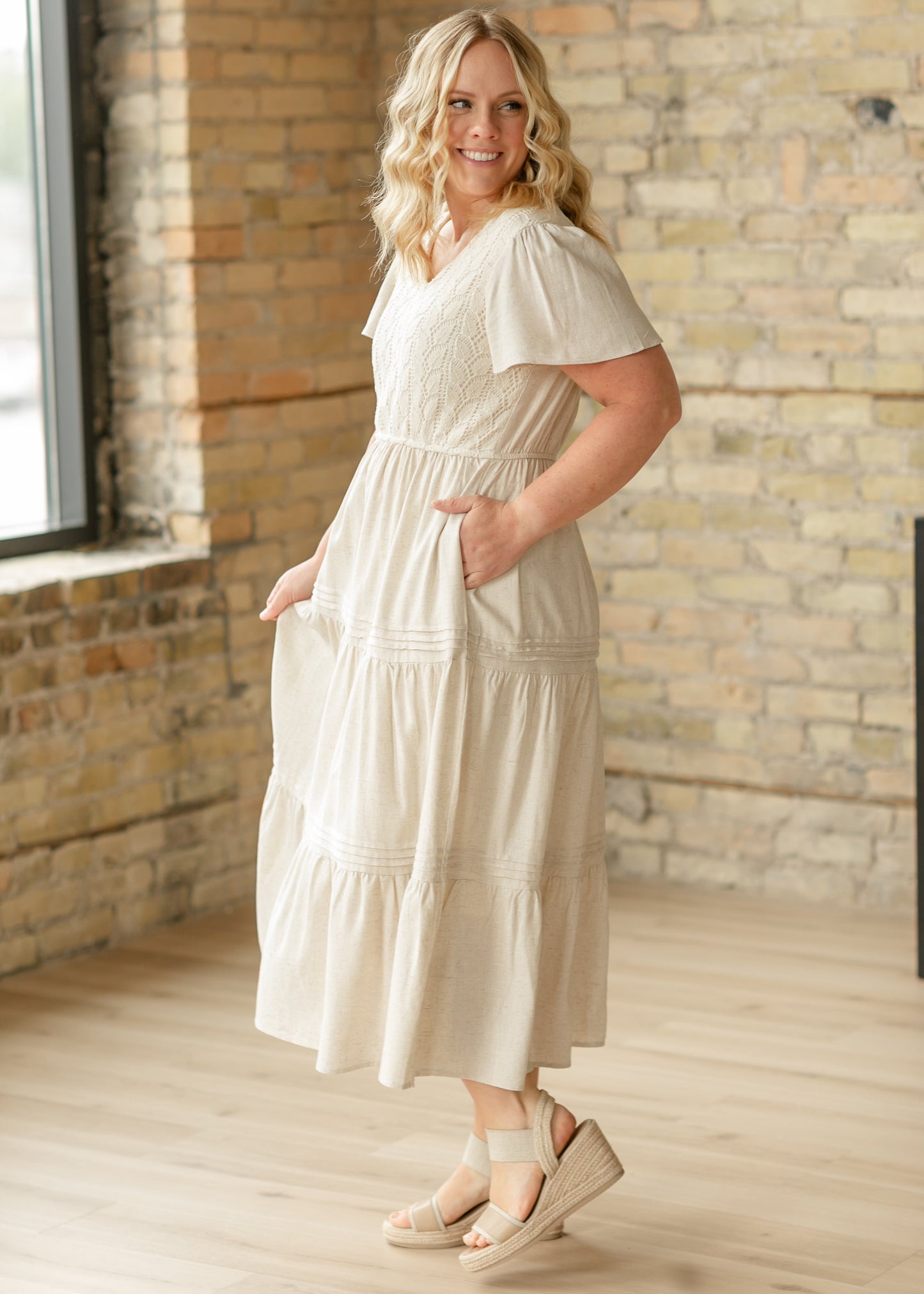 Crochet Detail V-Neck Maxi Dress FF Dresses