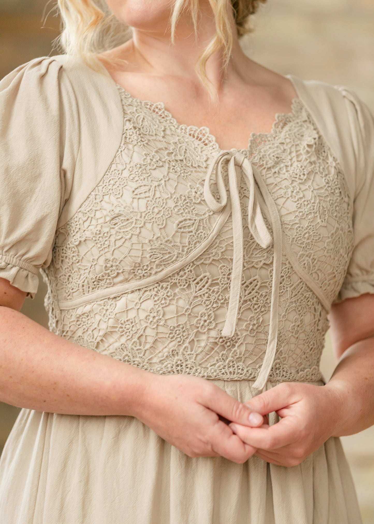 Crochet Lace Bodice Bow Detail Dress FF Dresses