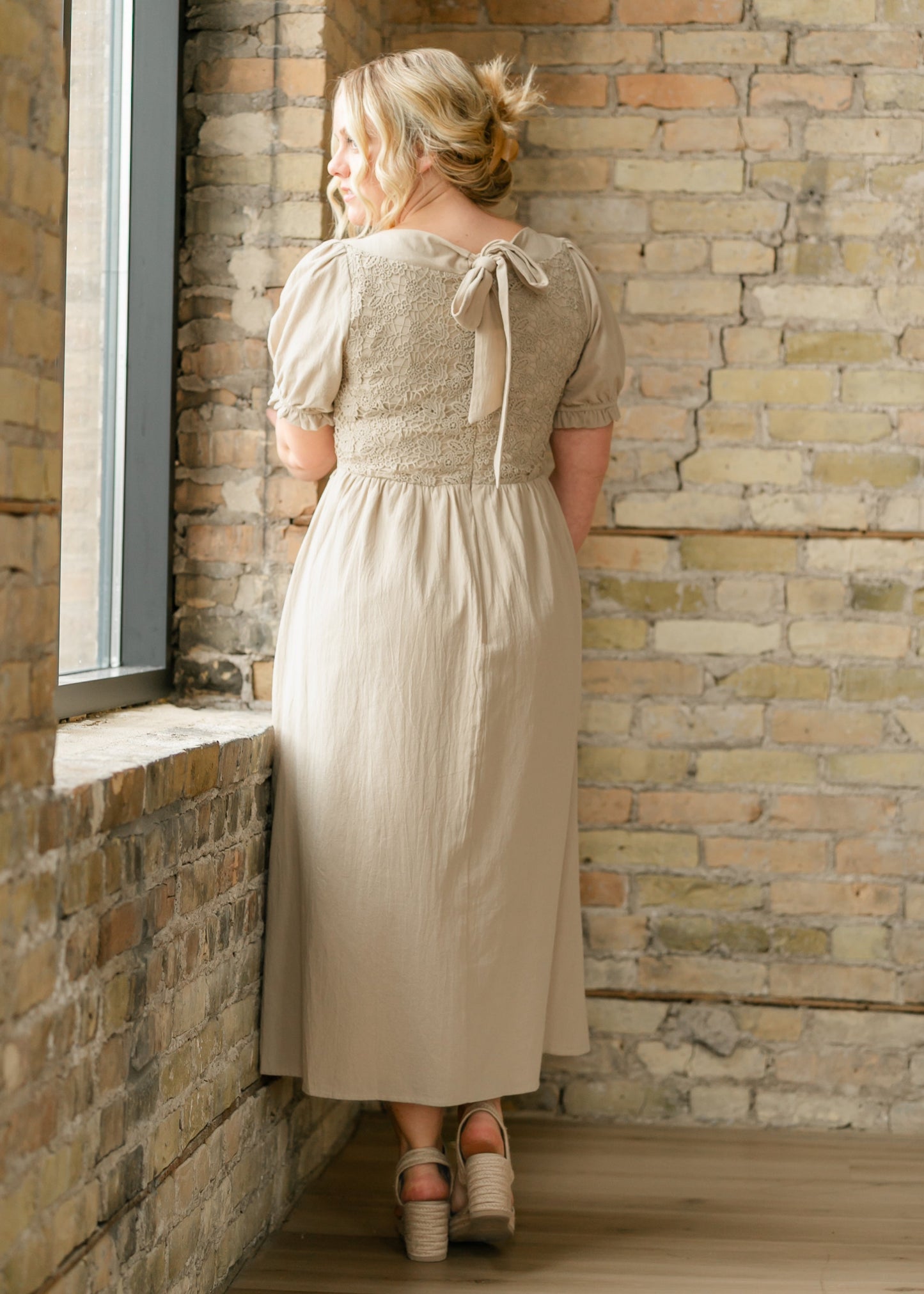 Crochet Lace Bodice Bow Detail Dress FF Dresses