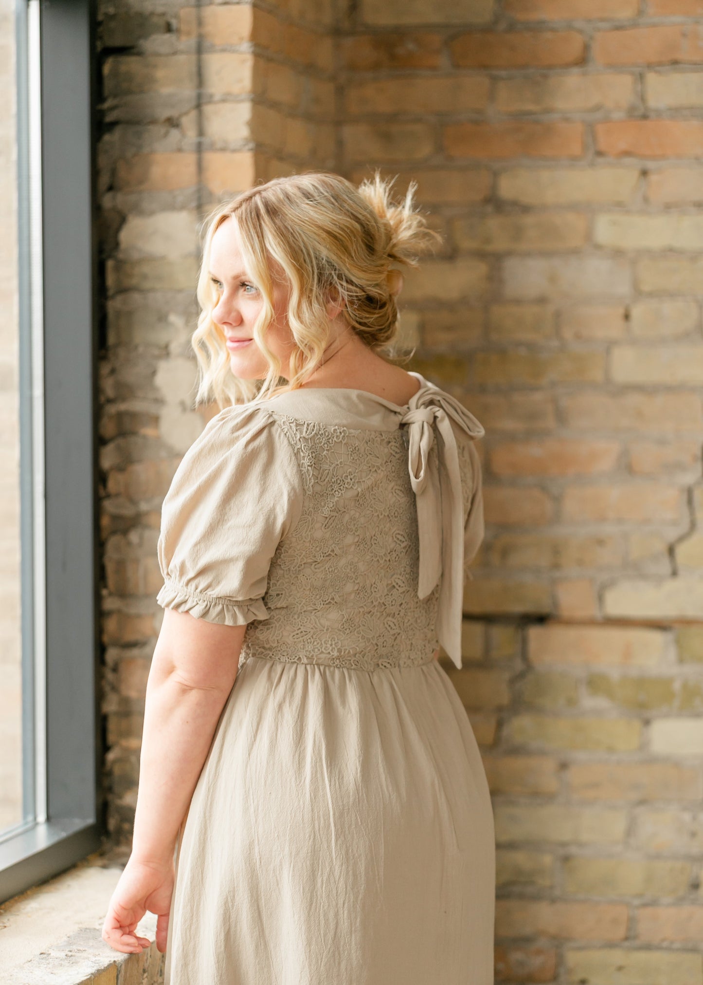 Crochet Lace Bodice Bow Detail Dress FF Dresses