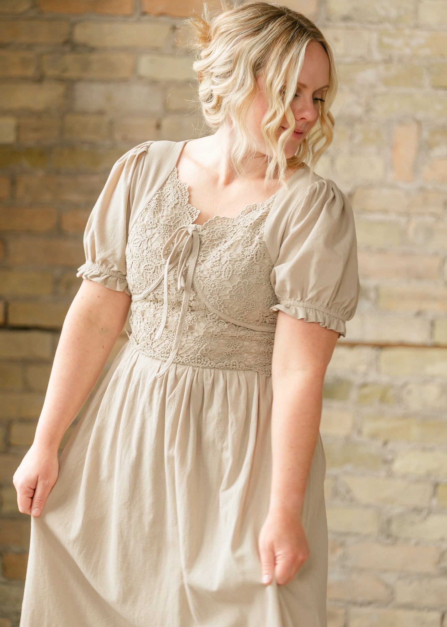 Crochet Lace Bodice Bow Detail Dress FF Dresses