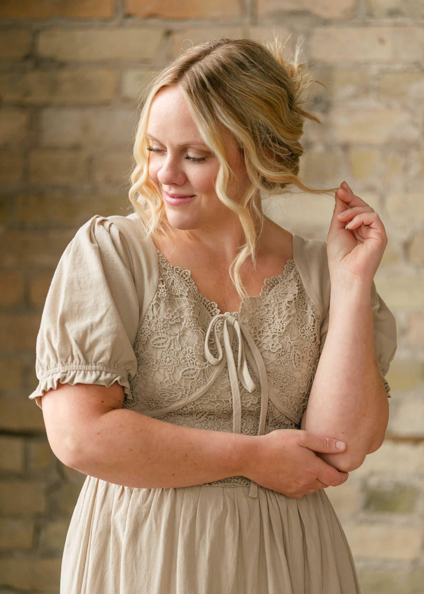 Crochet Lace Bodice Bow Detail Dress FF Dresses