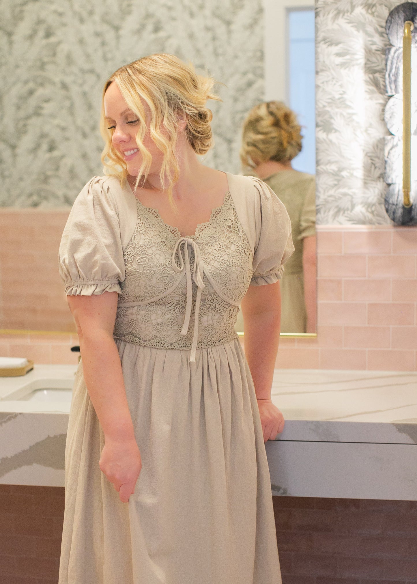 Crochet Lace Bodice Bow Detail Dress FF Dresses