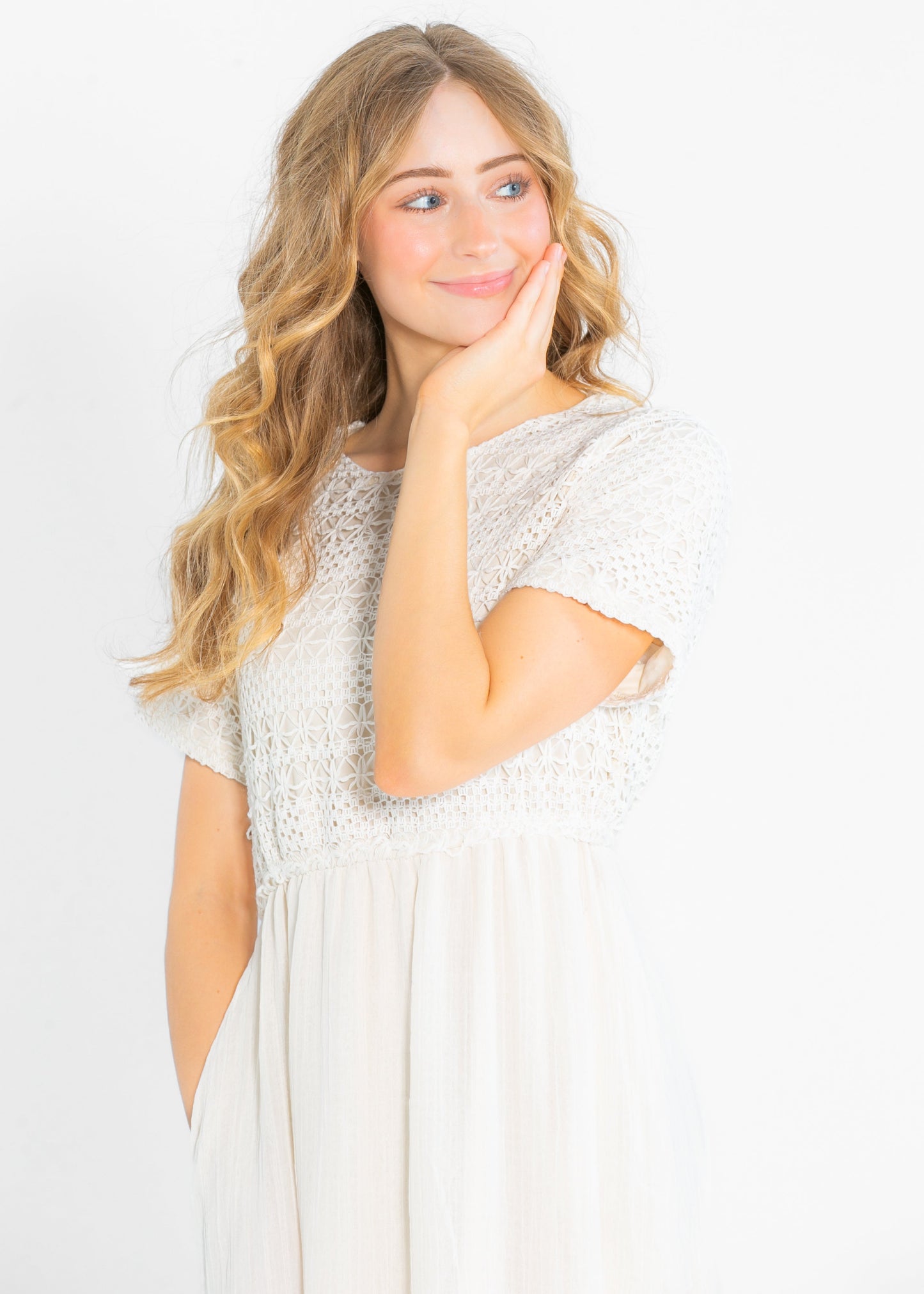 Crochet Mix Cream Maxi Dress FF Dresses