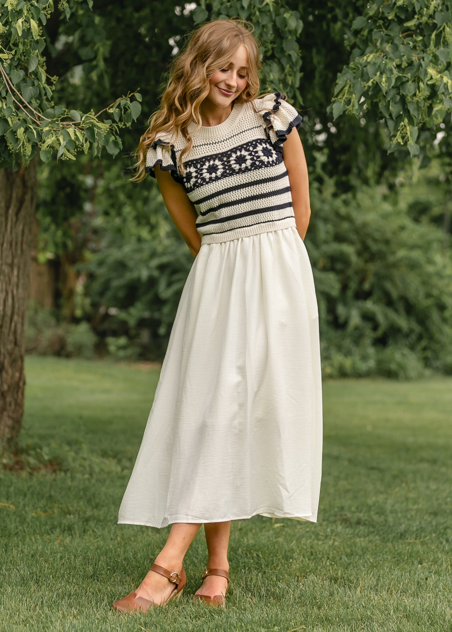 Crochet Short Sleeve Midi Dress FF Dresses