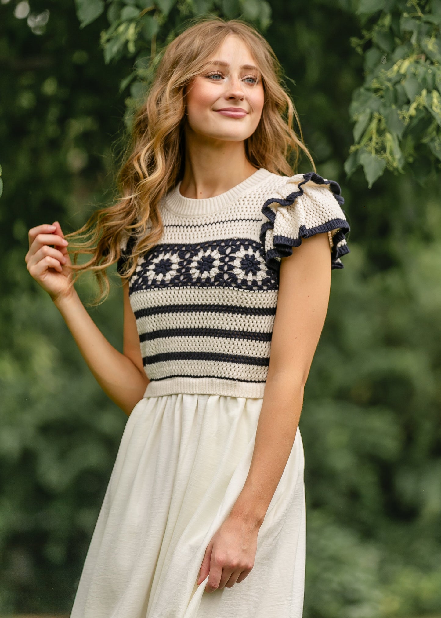 Crochet Short Sleeve Midi Dress FF Dresses
