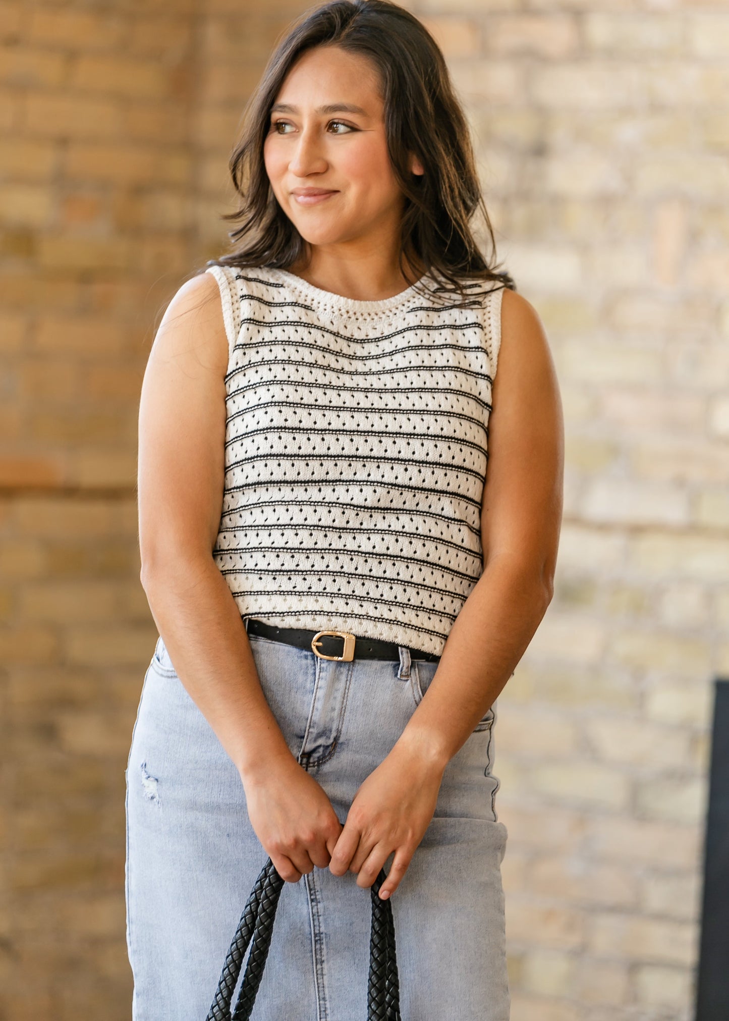 Crochet Striped Sweater Tank Top FF Tops