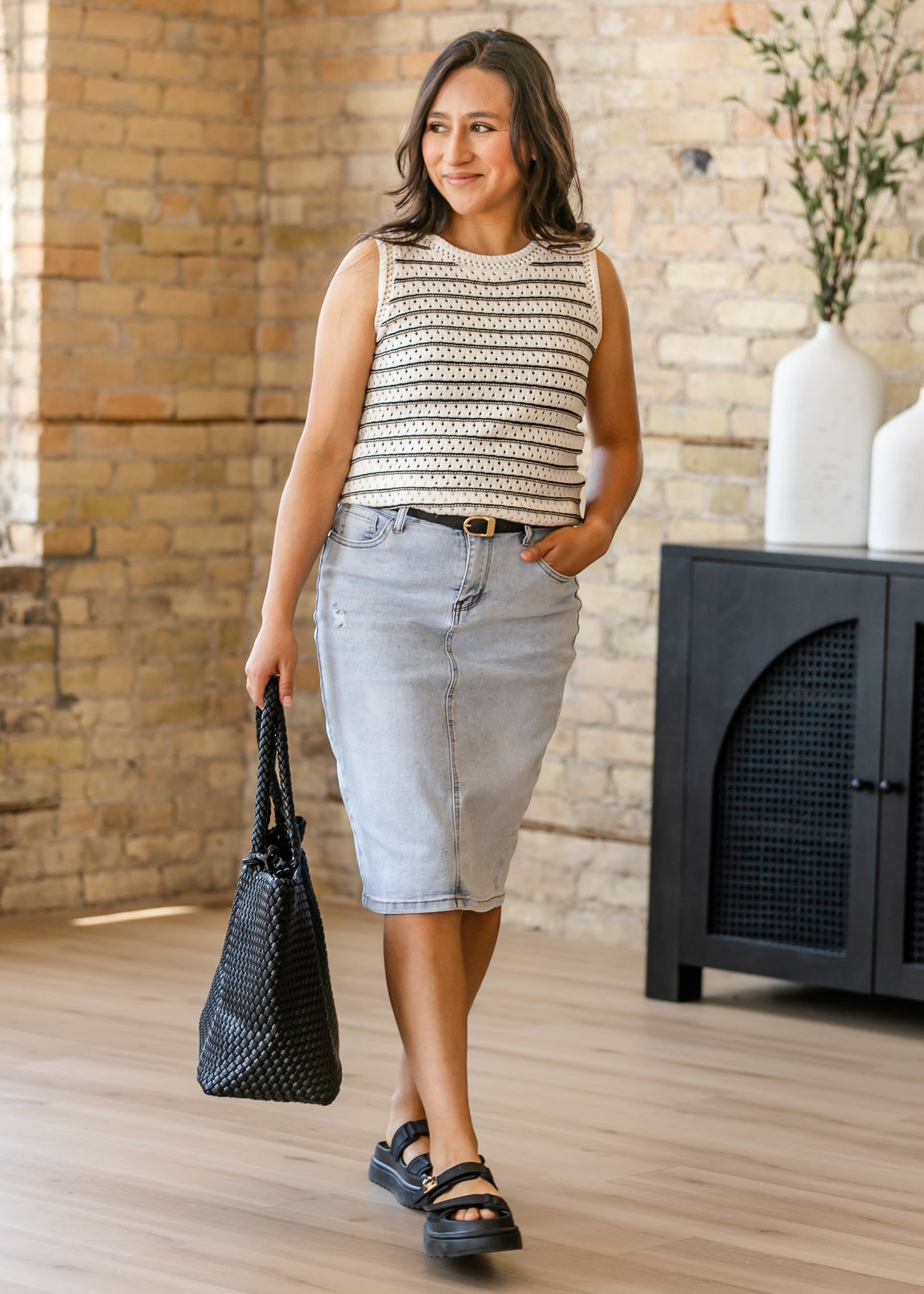 Crochet Striped Sweater Tank Top FF Tops