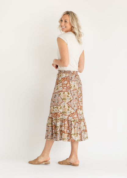 Daphne Patchwork Floral Ruffle Maxi Skirt FF Skirts