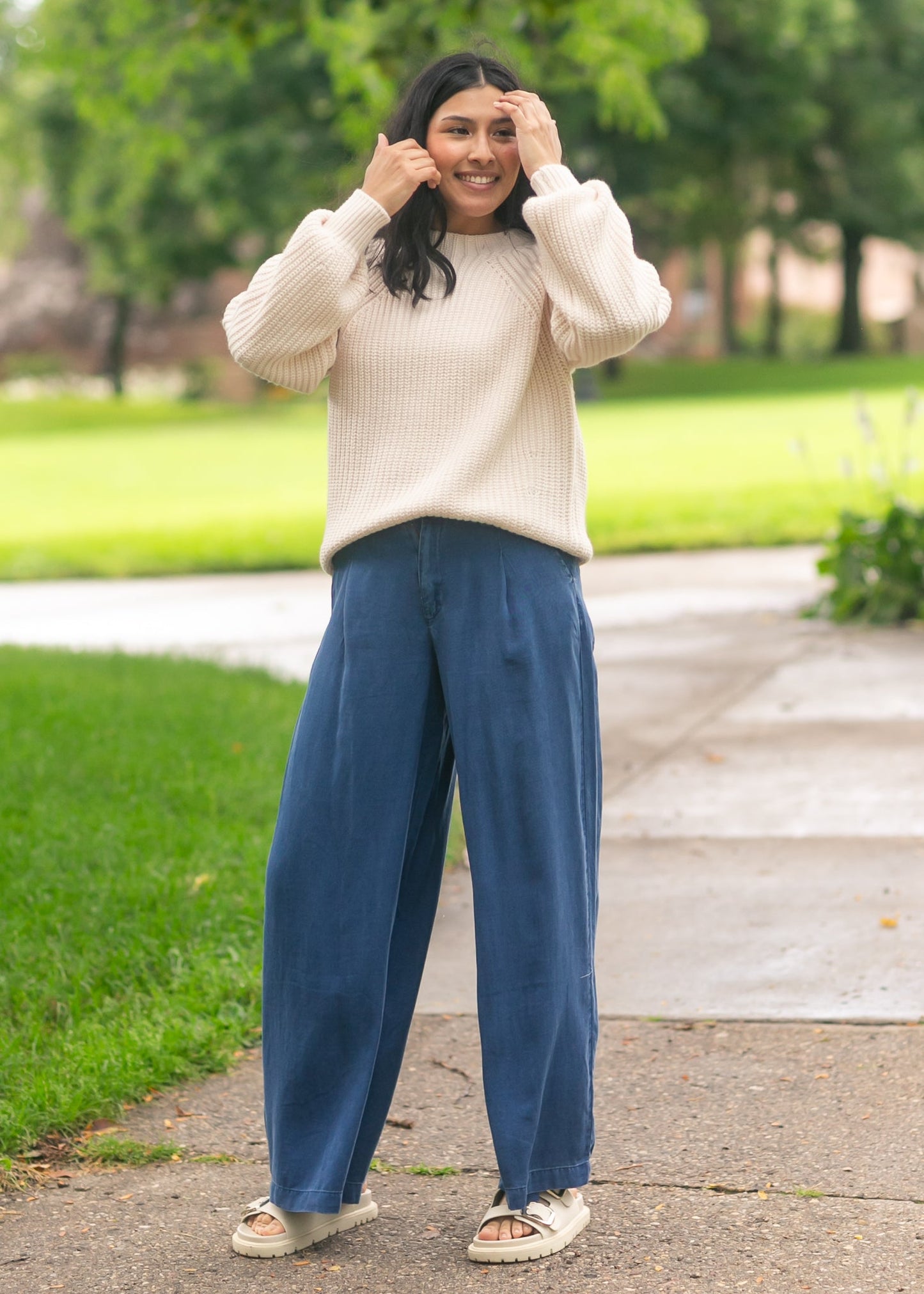 Dark Chambray Wide Leg Pants FF Pants