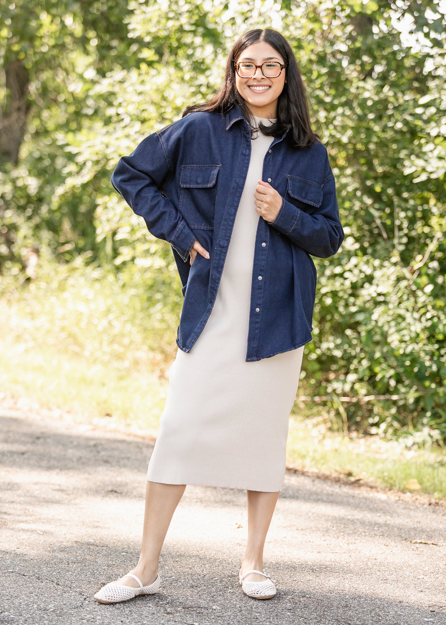 Dark Denim Button Up Top FF Tops