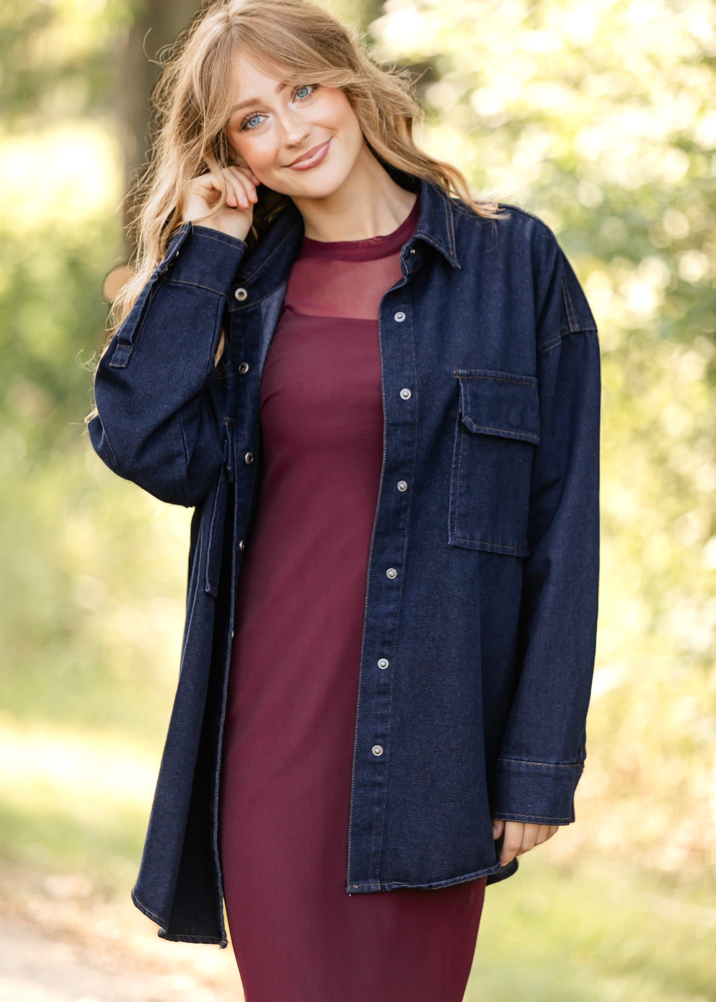 Dark Denim Button Up Top FF Tops