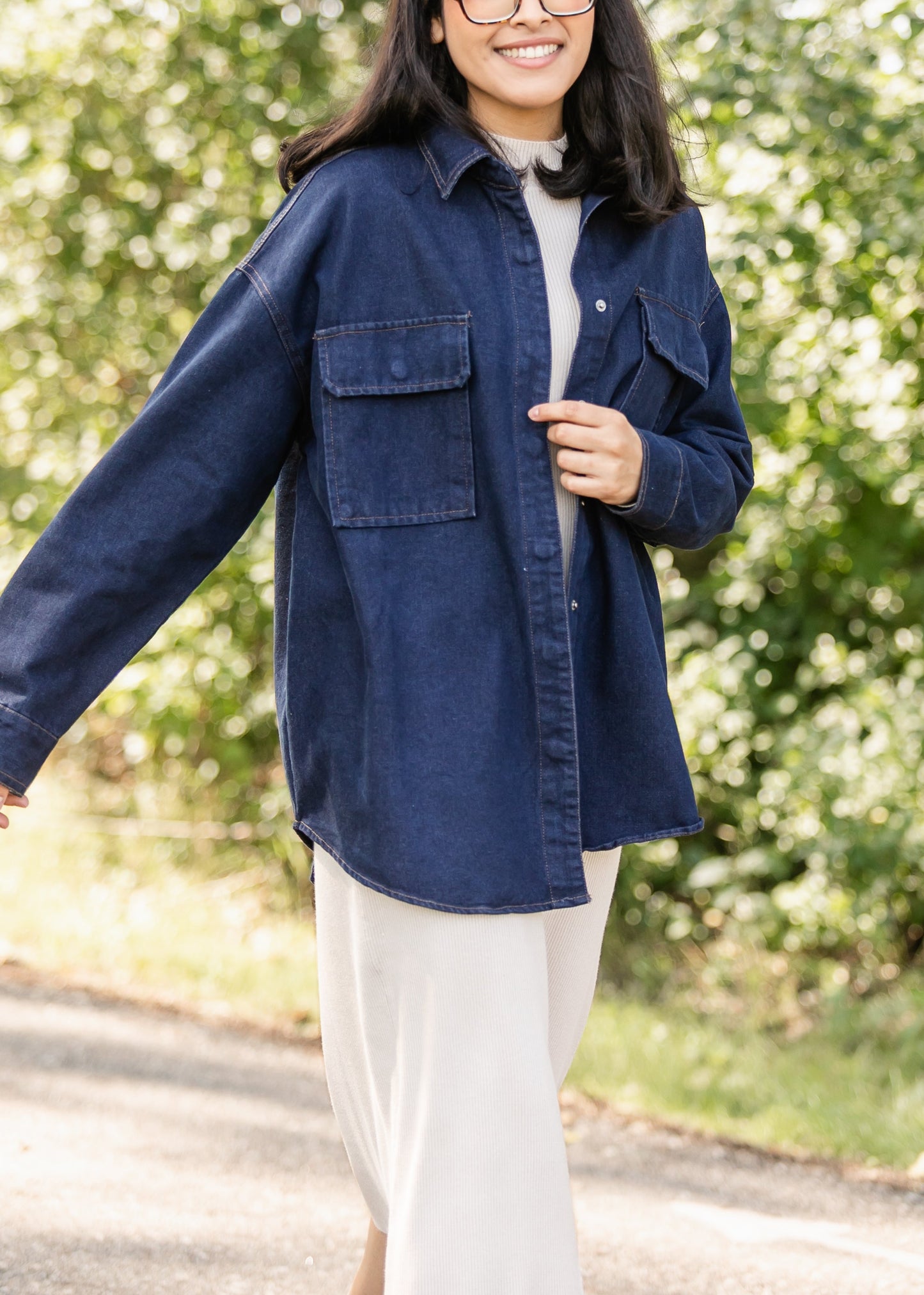 Dark Denim Button Up Top FF Tops