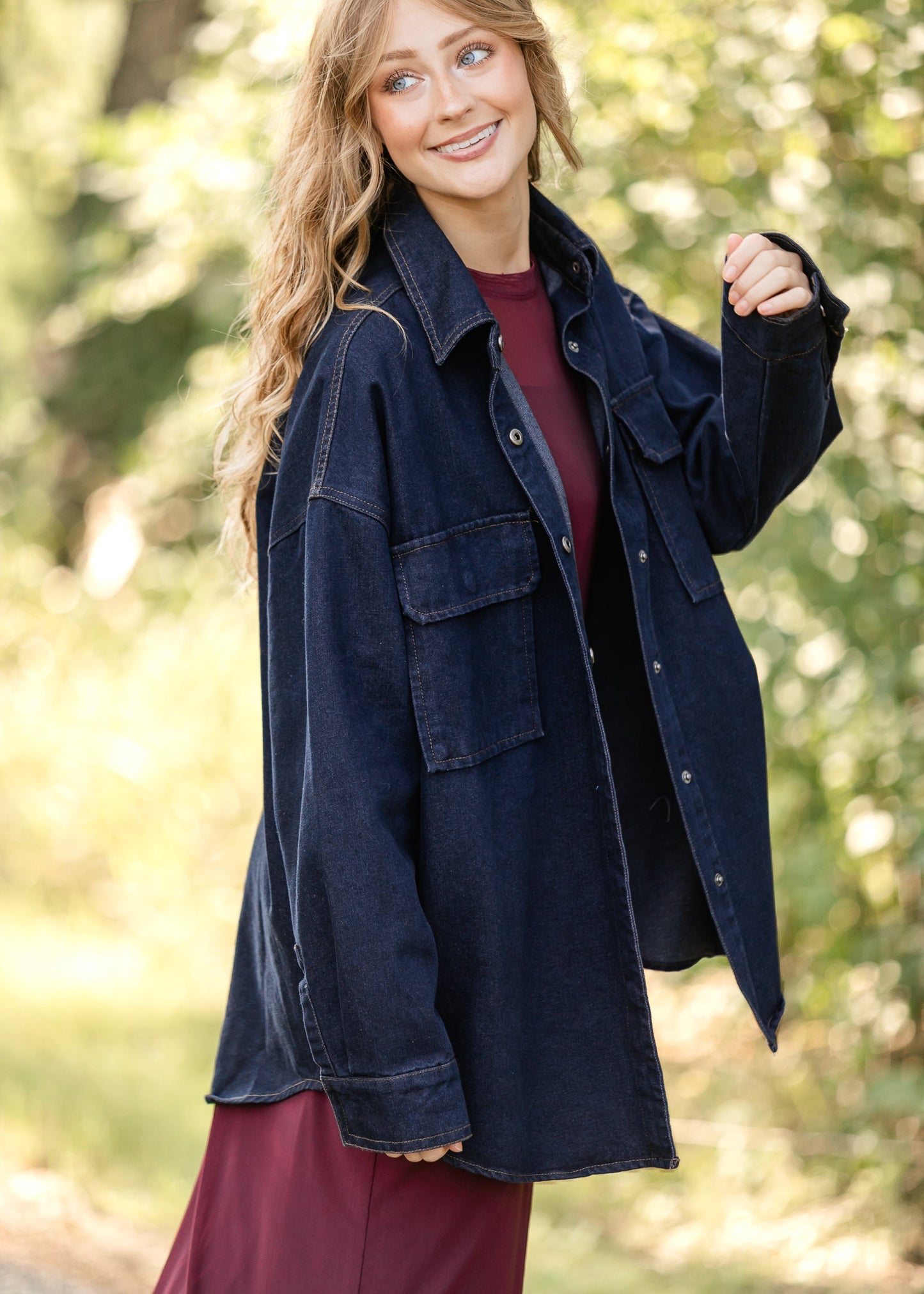 Dark Denim Button Up Top FF Tops