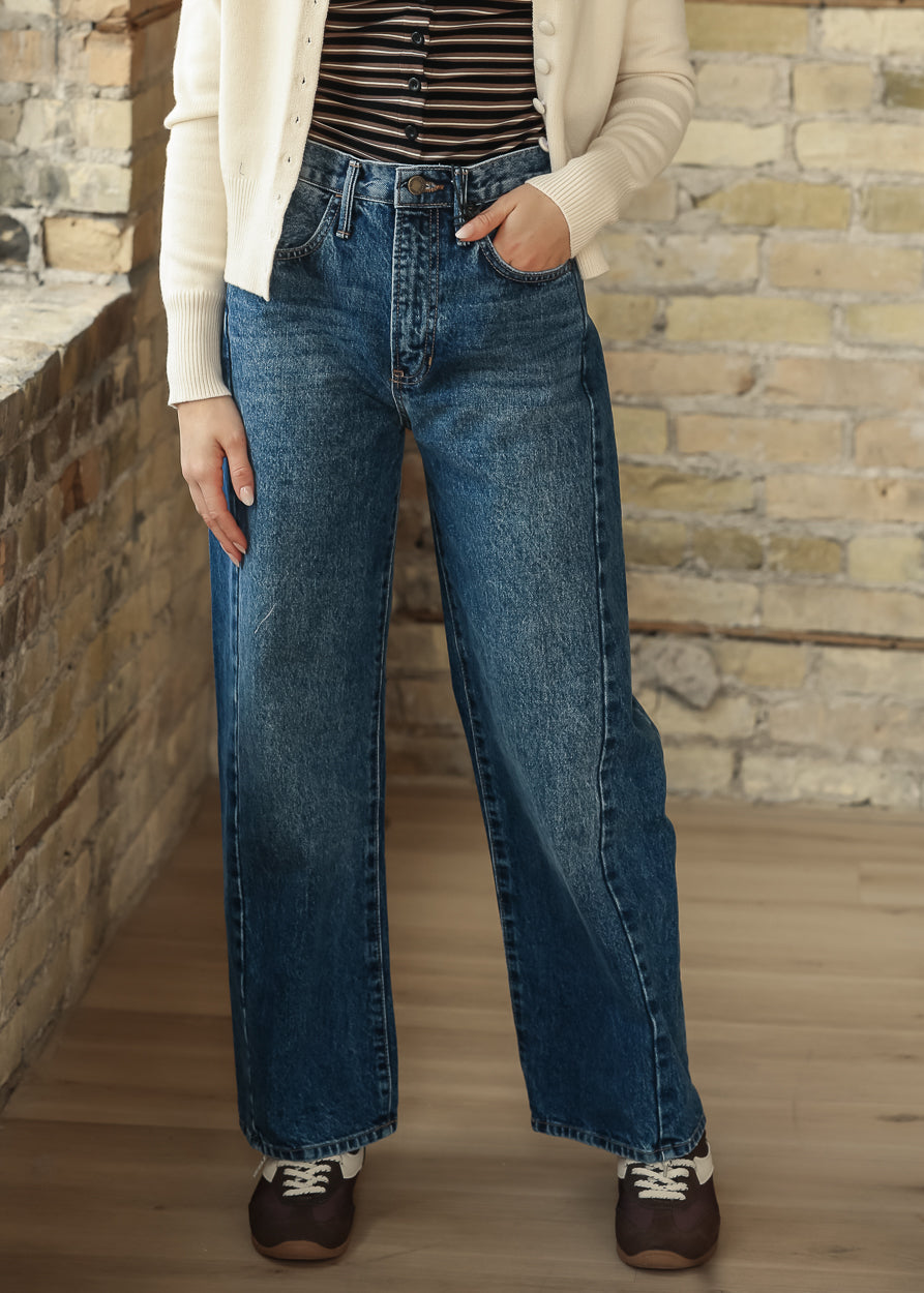 Dark Wash Barrel Jeans FF Pants