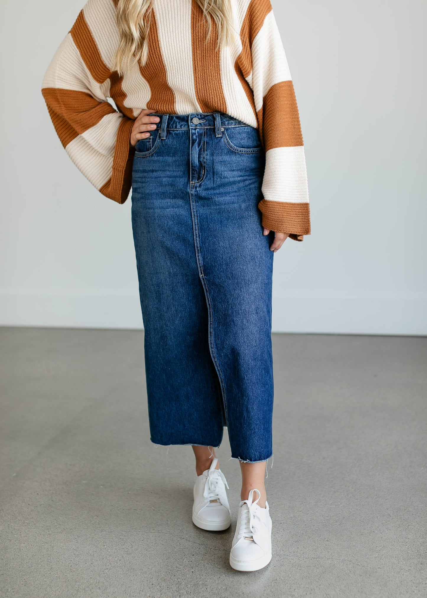 Dark Wash Denim Maxi Skirt FF Skirts