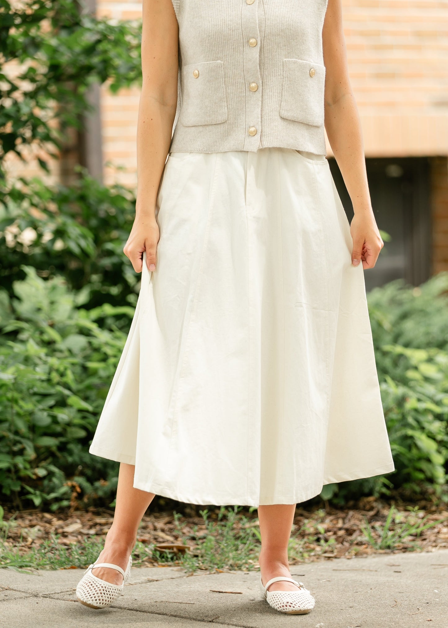 Denim A-line Maxi Skirt FF Skirts Oatmeal / S