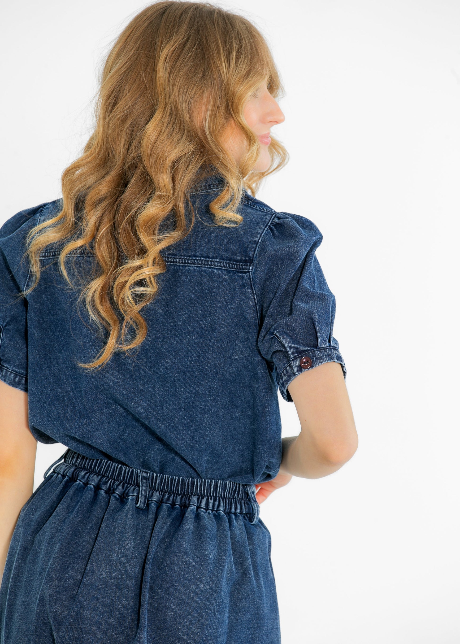 Denim Blue Button Up Top FF Tops