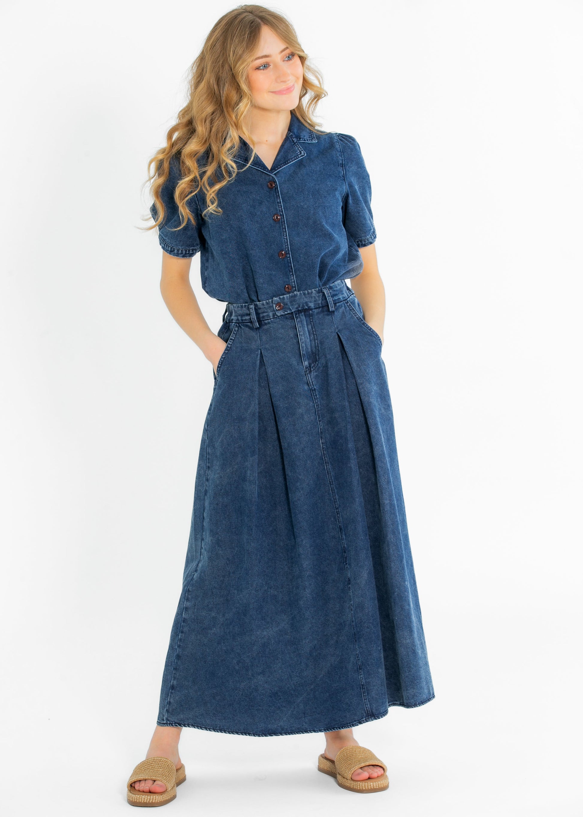 Denim Blue Button Up Top FF Tops