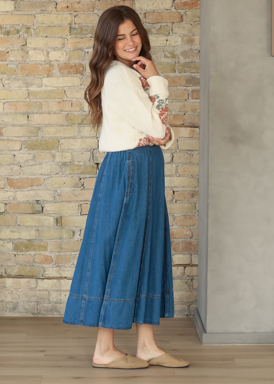 Denim Classic Paneled Midi Skirt FF Skirts