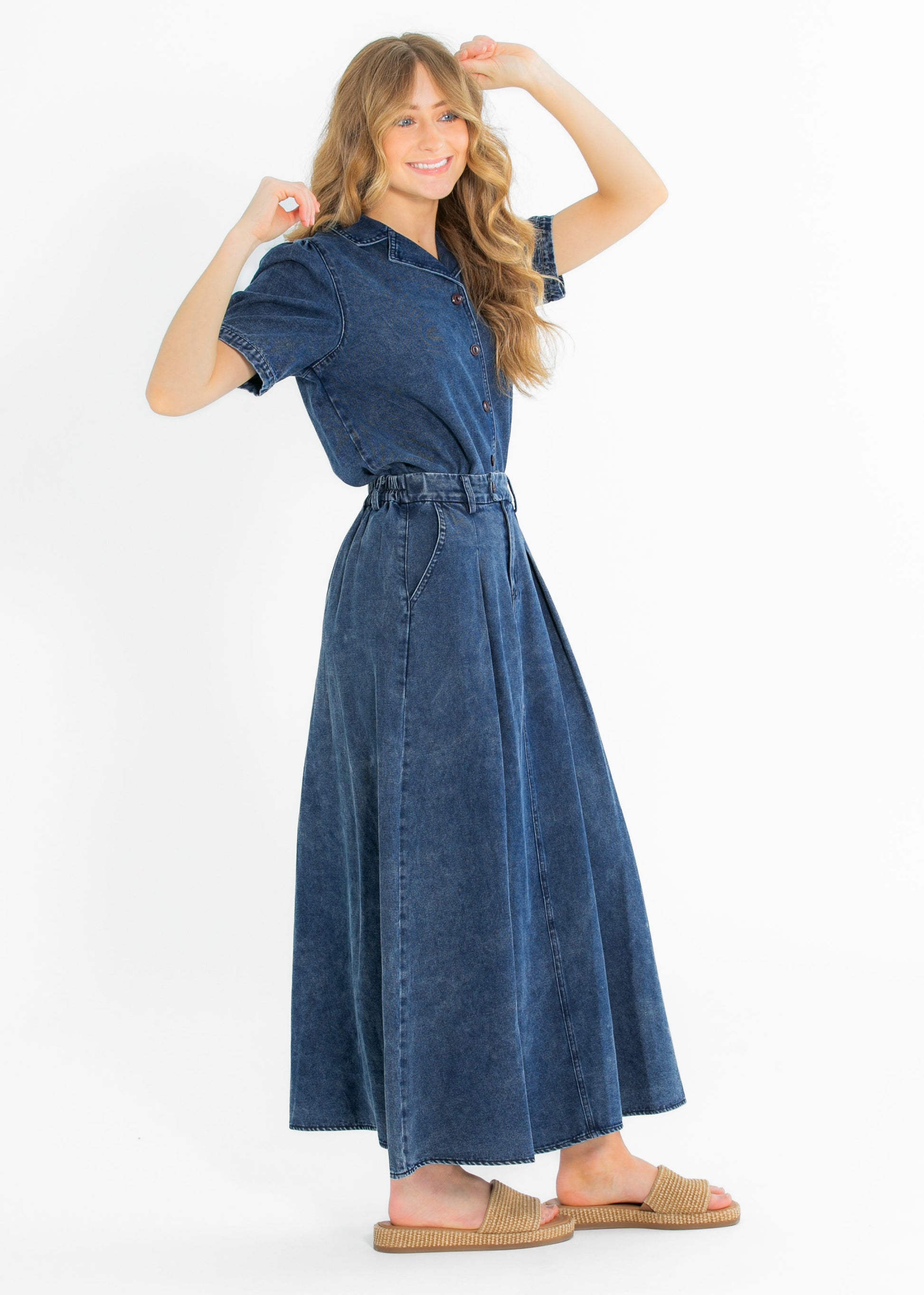 Denim Full A-line Maxi Skirt FF Skirts