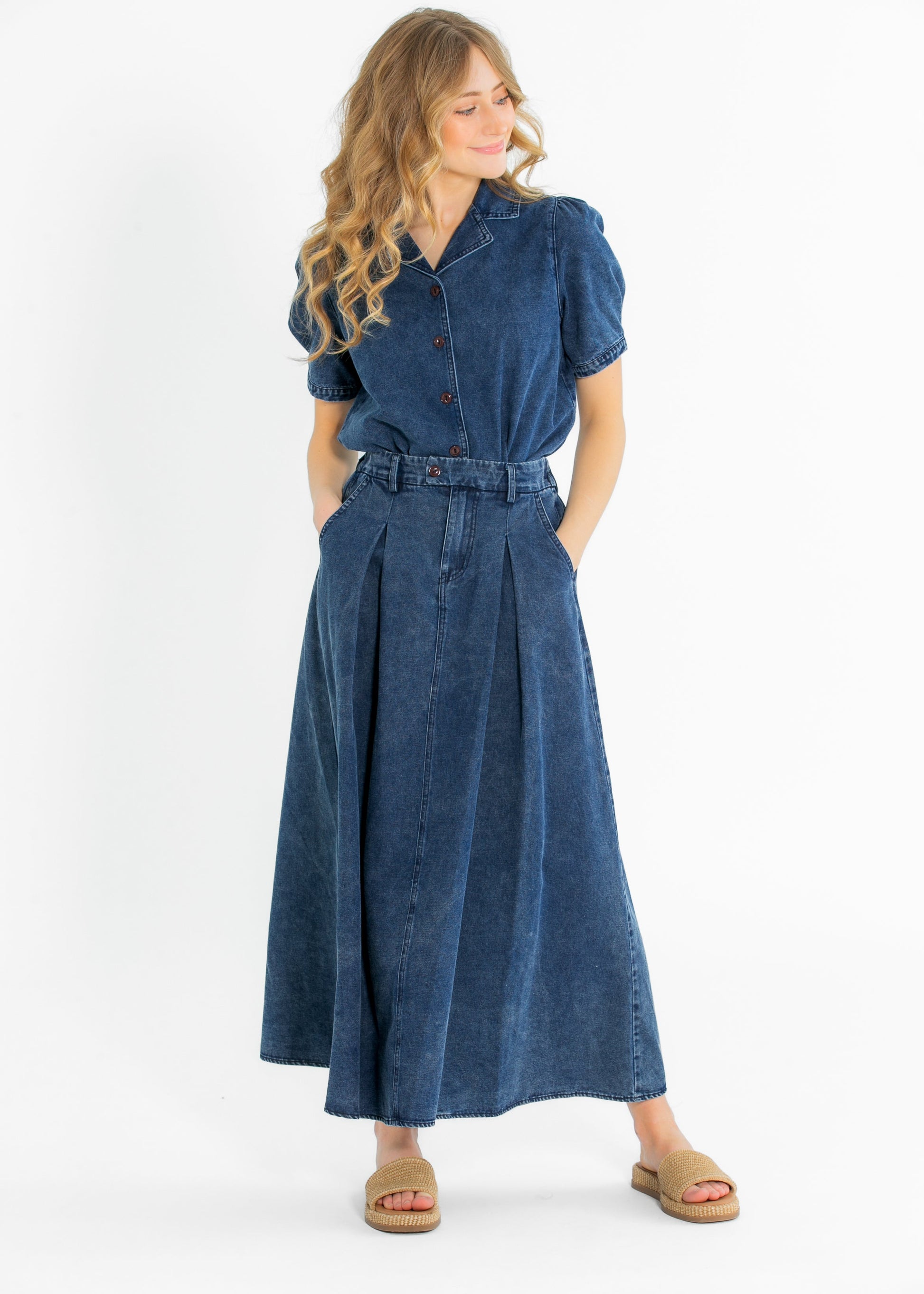 Denim Full A-line Maxi Skirt FF Skirts