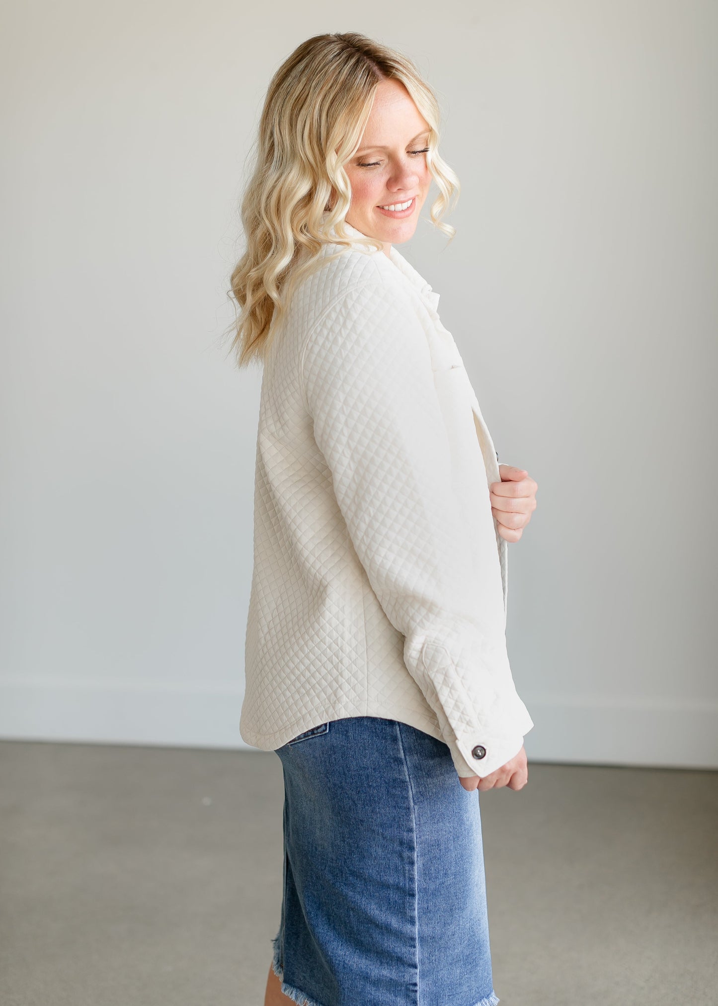 Diamond Quilted Button-up Shacket FF Tops