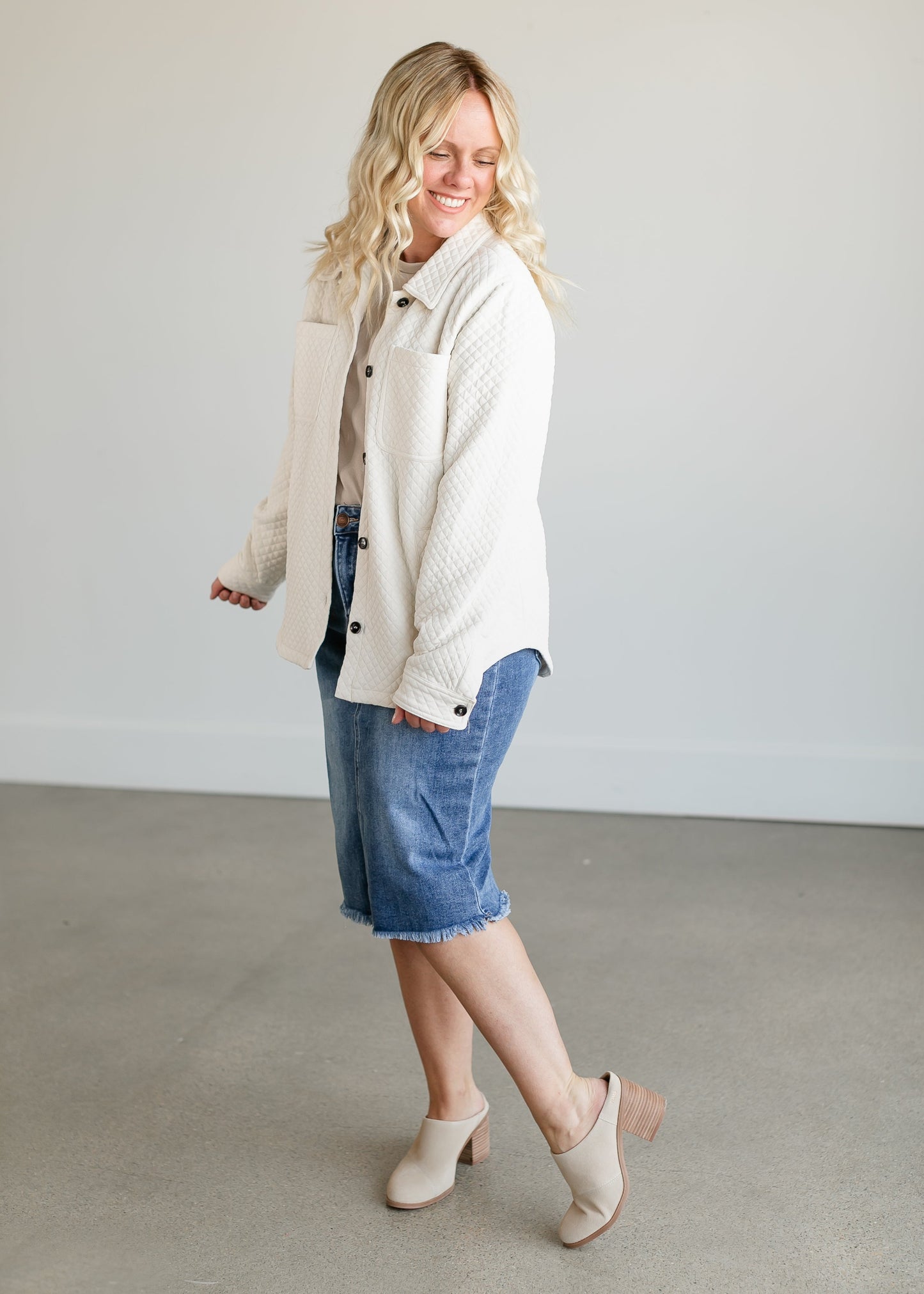 Diamond Quilted Button-up Shacket FF Tops