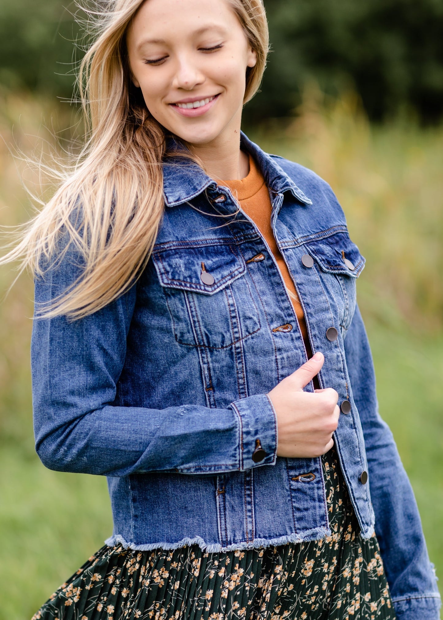 Distressed Raw Hem Medium Wash Denim Jacket - FINAL SALE FF Tops