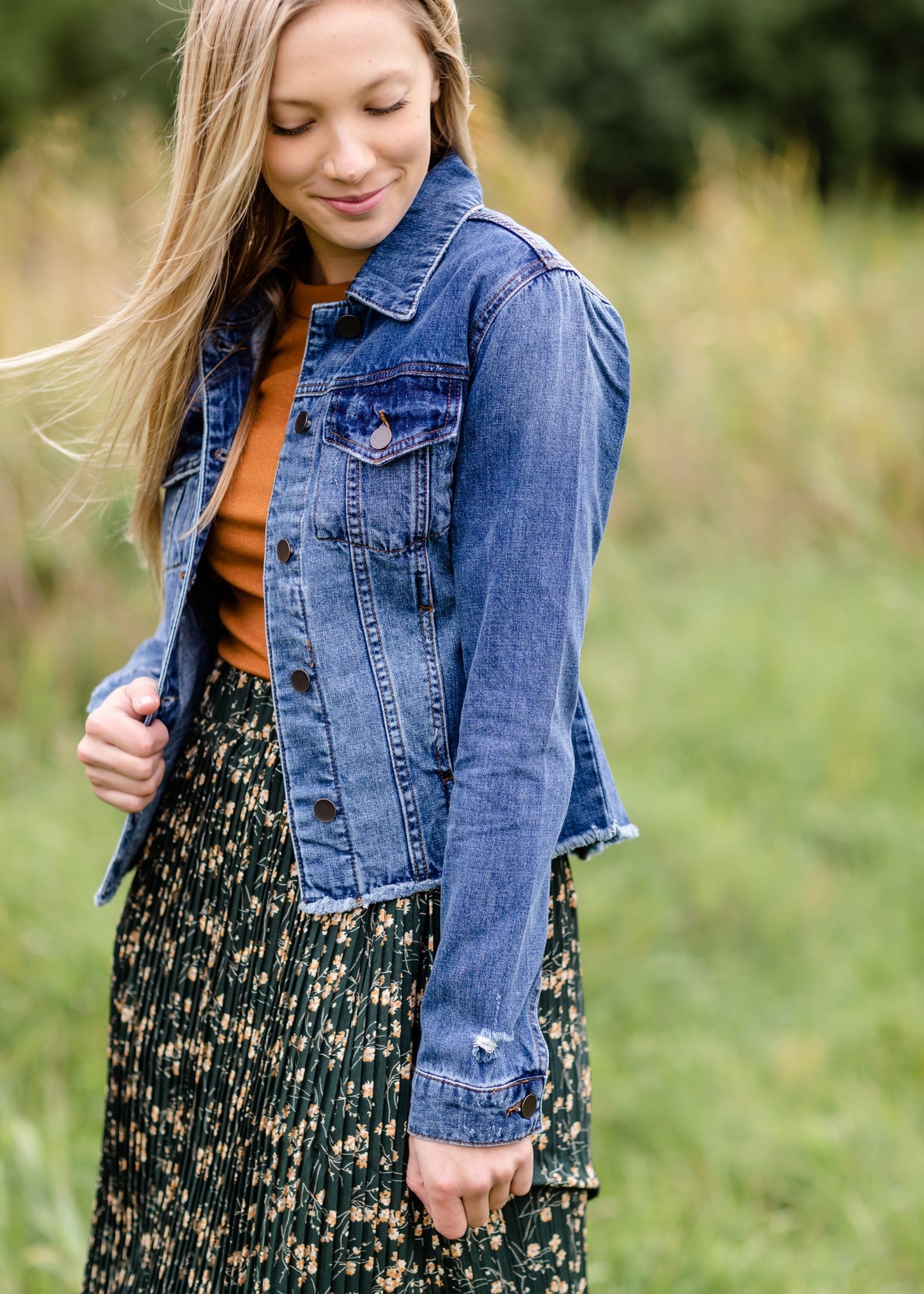 Distressed Raw Hem Medium Wash Denim Jacket - FINAL SALE FF Tops