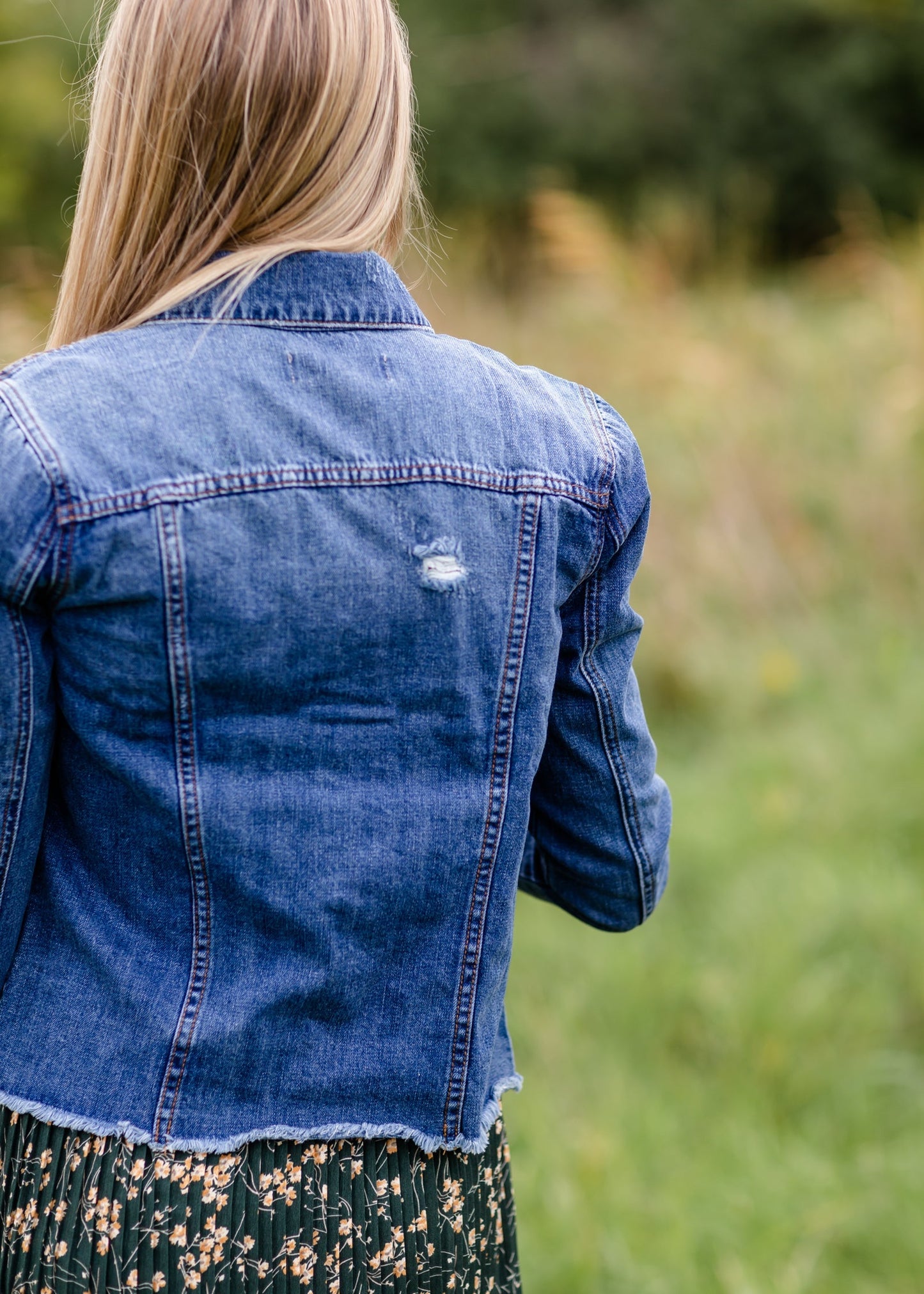 Distressed Raw Hem Medium Wash Denim Jacket - FINAL SALE FF Tops