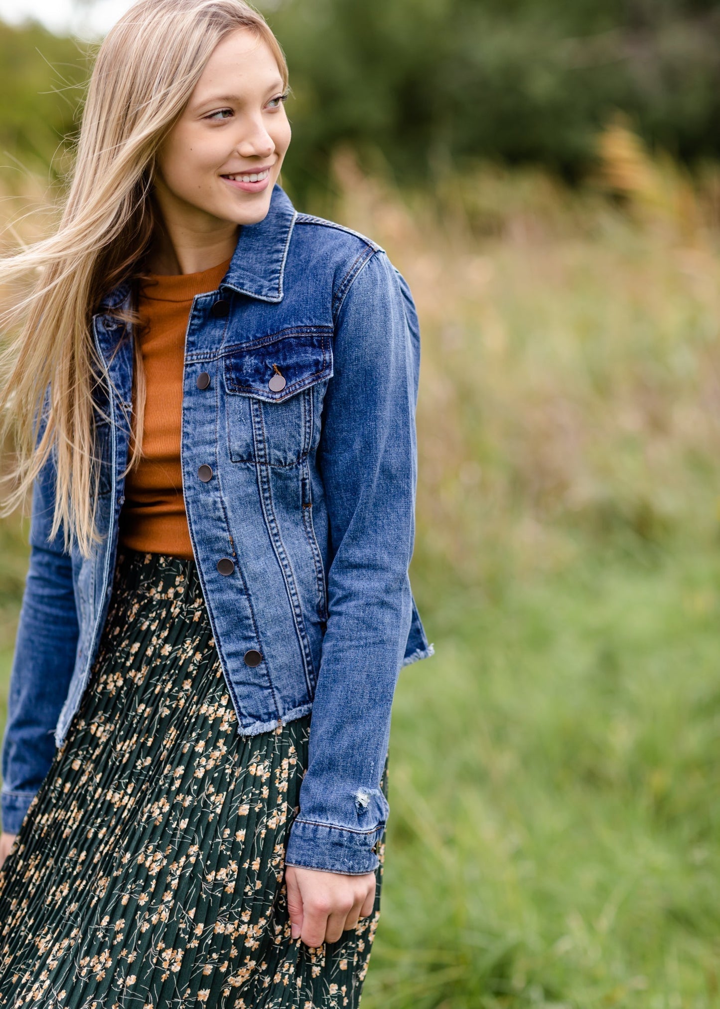 Distressed Raw Hem Medium Wash Denim Jacket - FINAL SALE FF Tops