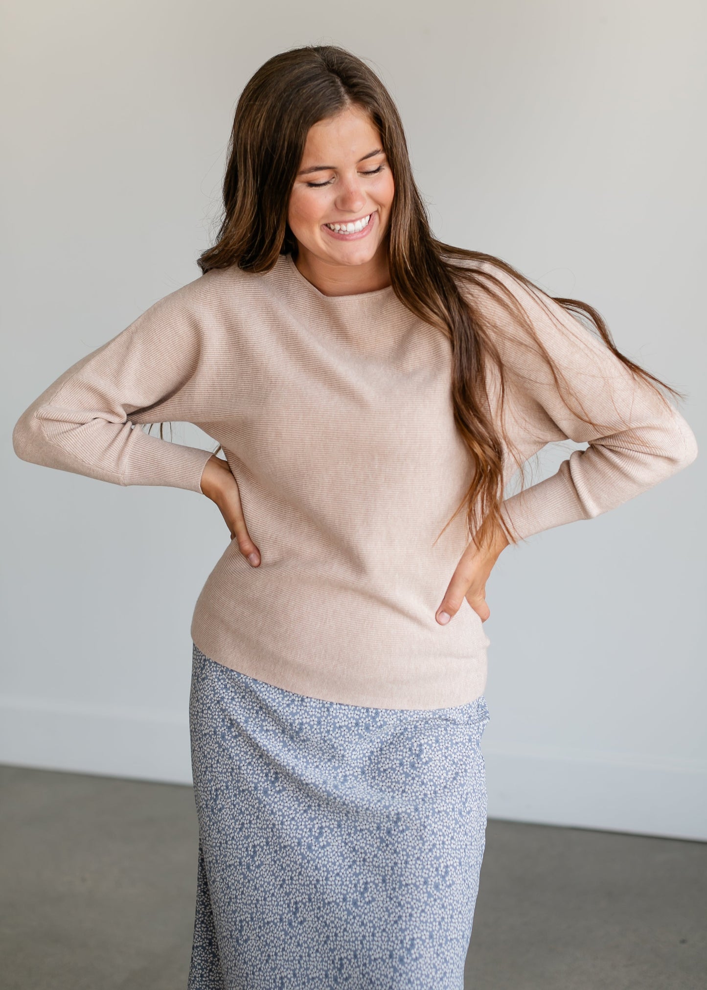 Dolman Long Sleeve Boatneck Sweater FF Tops