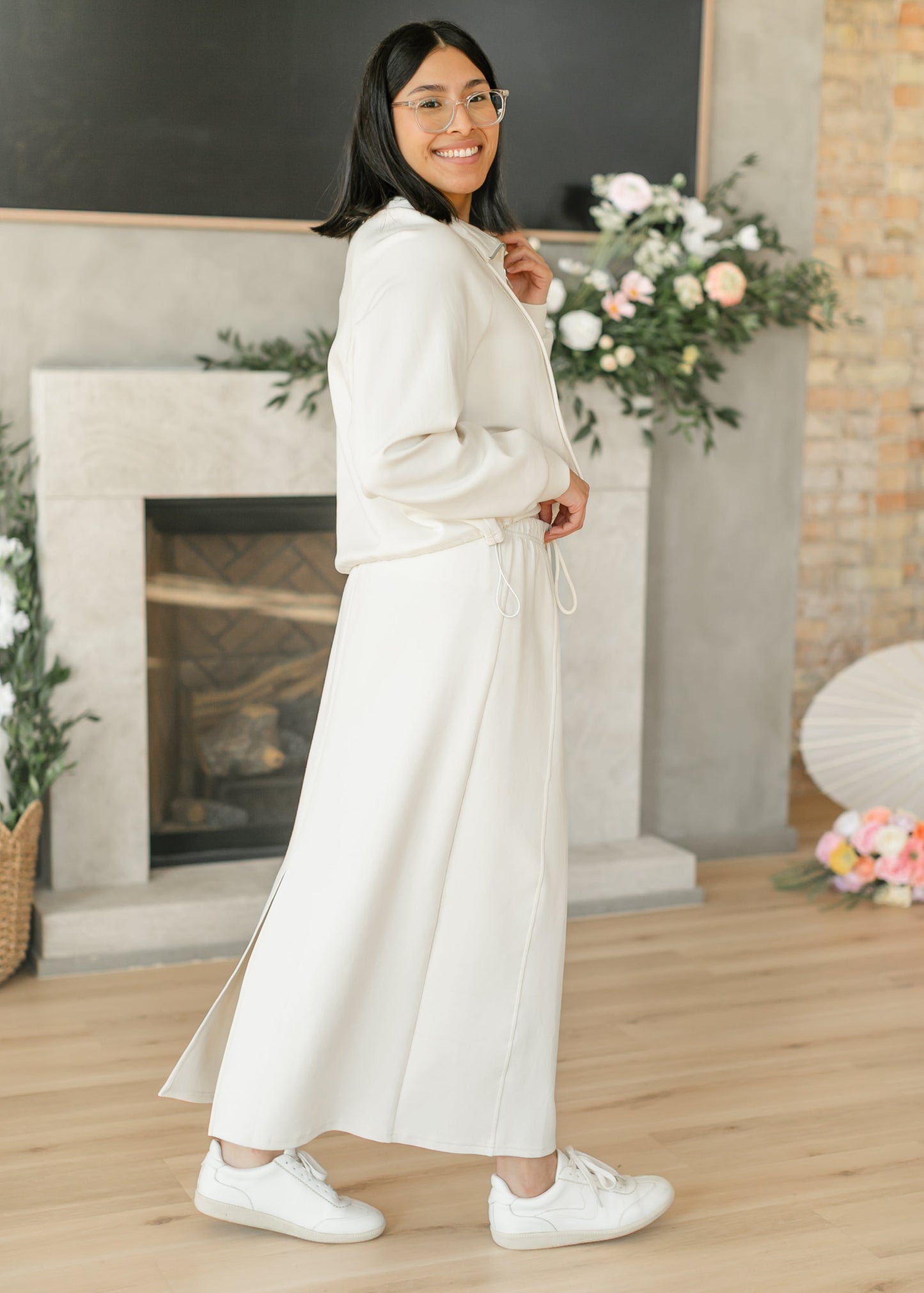 Drawstring Maxi Sweatshirt Skirt FF Skirts