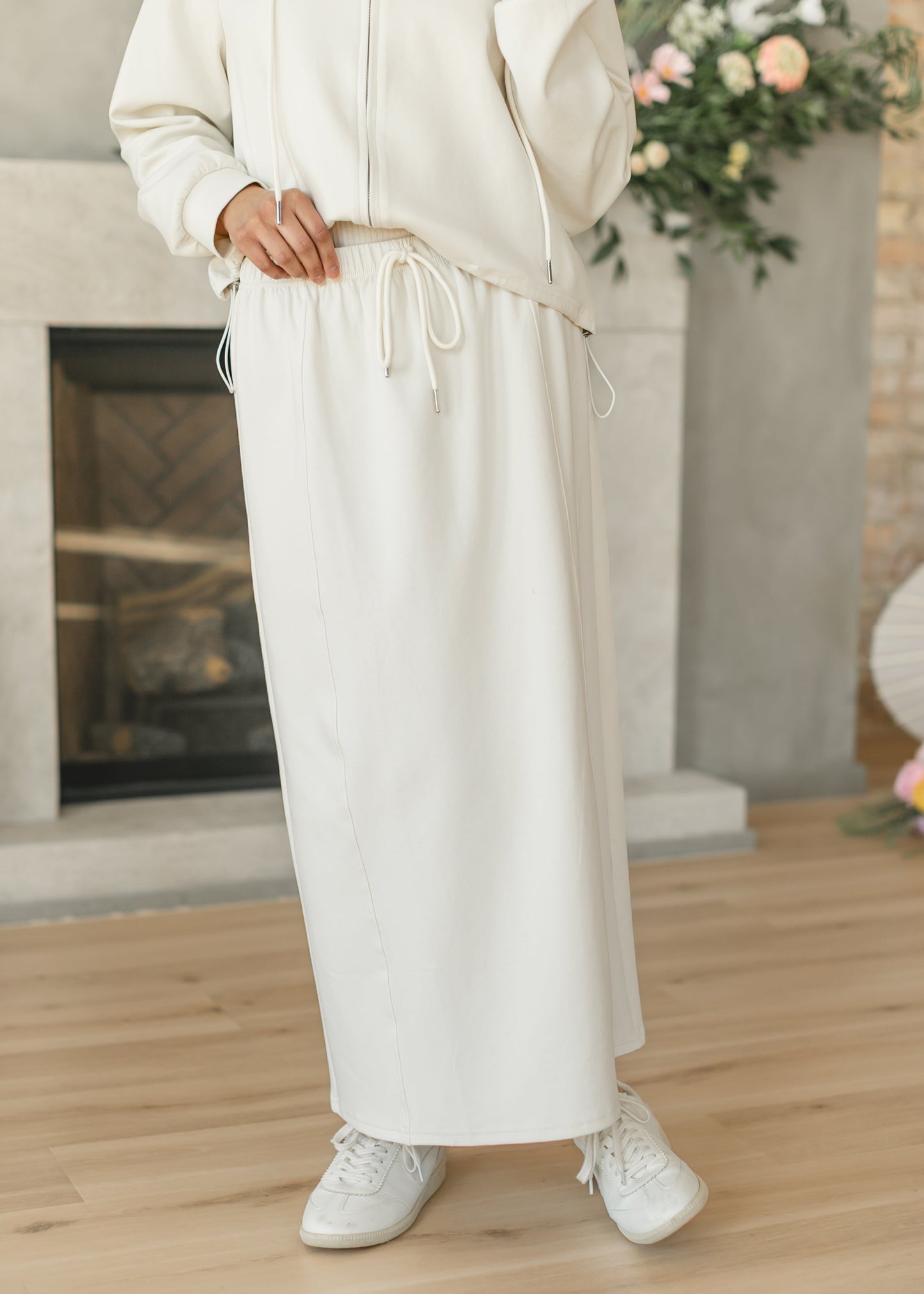 Drawstring Maxi Sweatshirt Skirt FF Skirts
