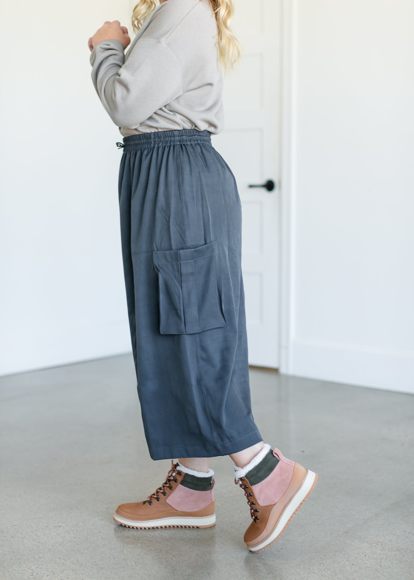 Drawstring Waist Cargo Midi Skirt FF Skirts
