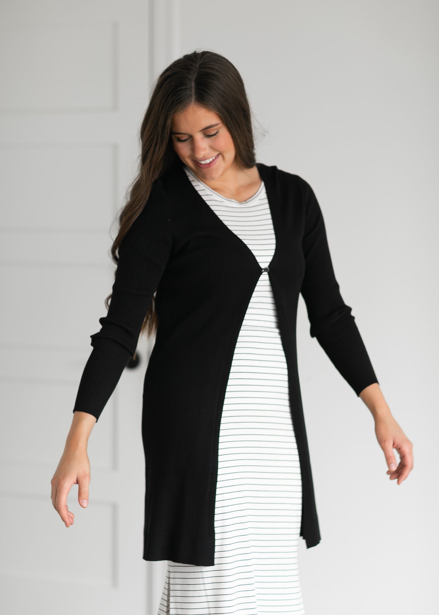 Duster Single Button Ribbed Cardigan Tops
