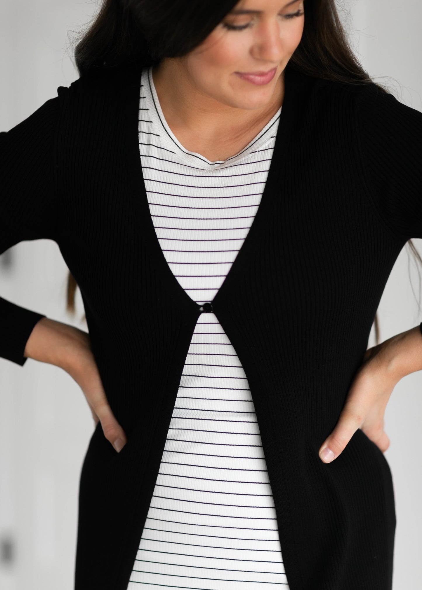 Duster Single Button Ribbed Cardigan Tops