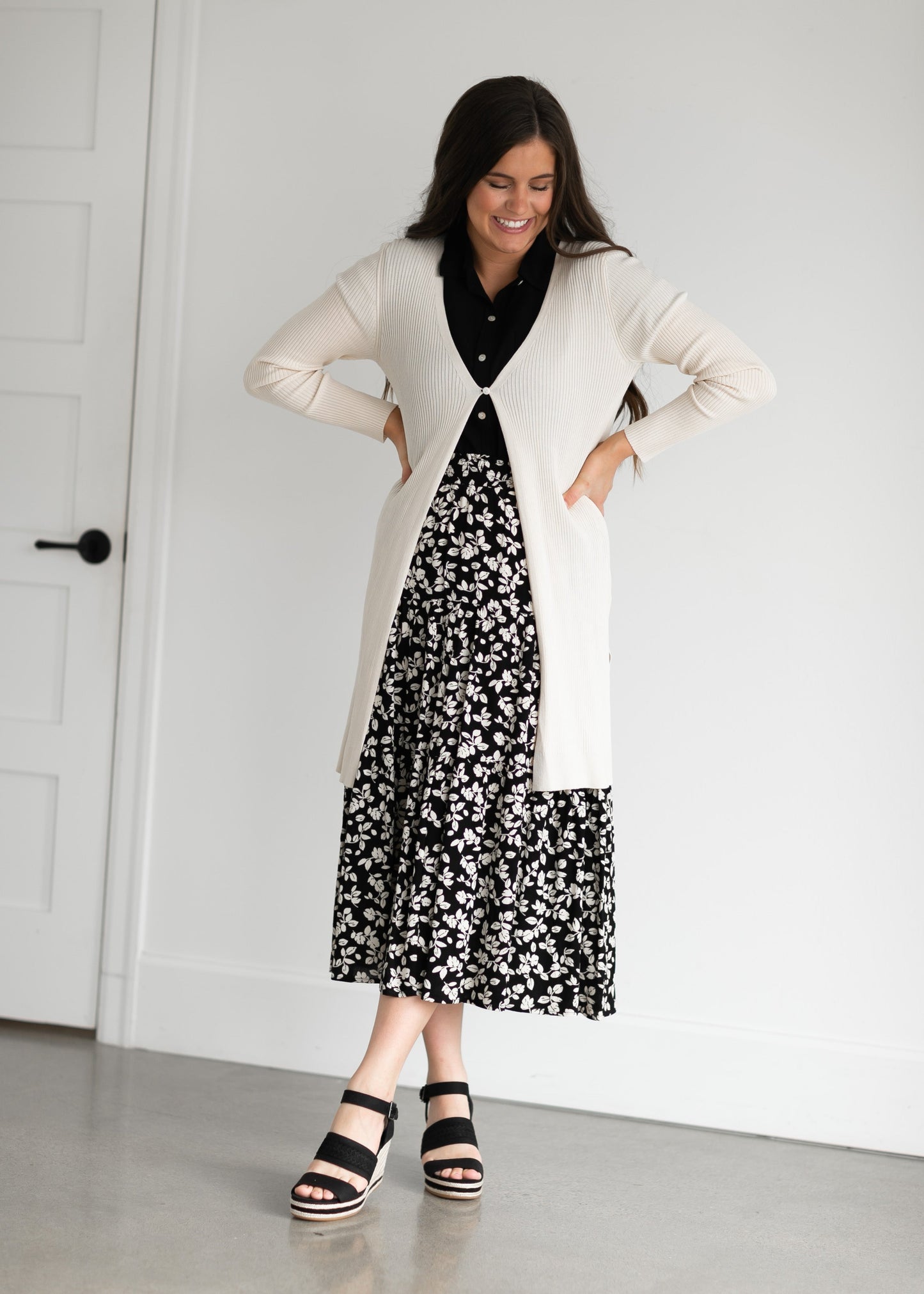 Duster Single Button Ribbed Cardigan Tops