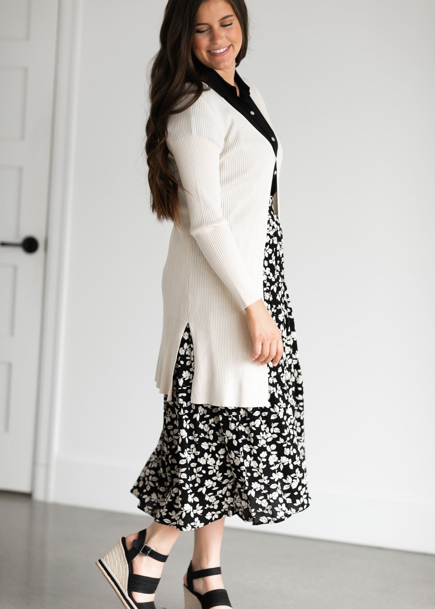 Duster Single Button Ribbed Cardigan Tops