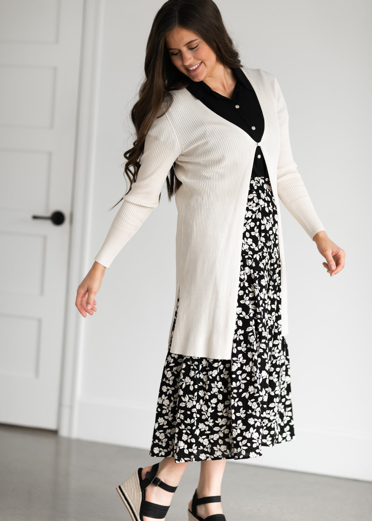 Duster Single Button Ribbed Cardigan Tops
