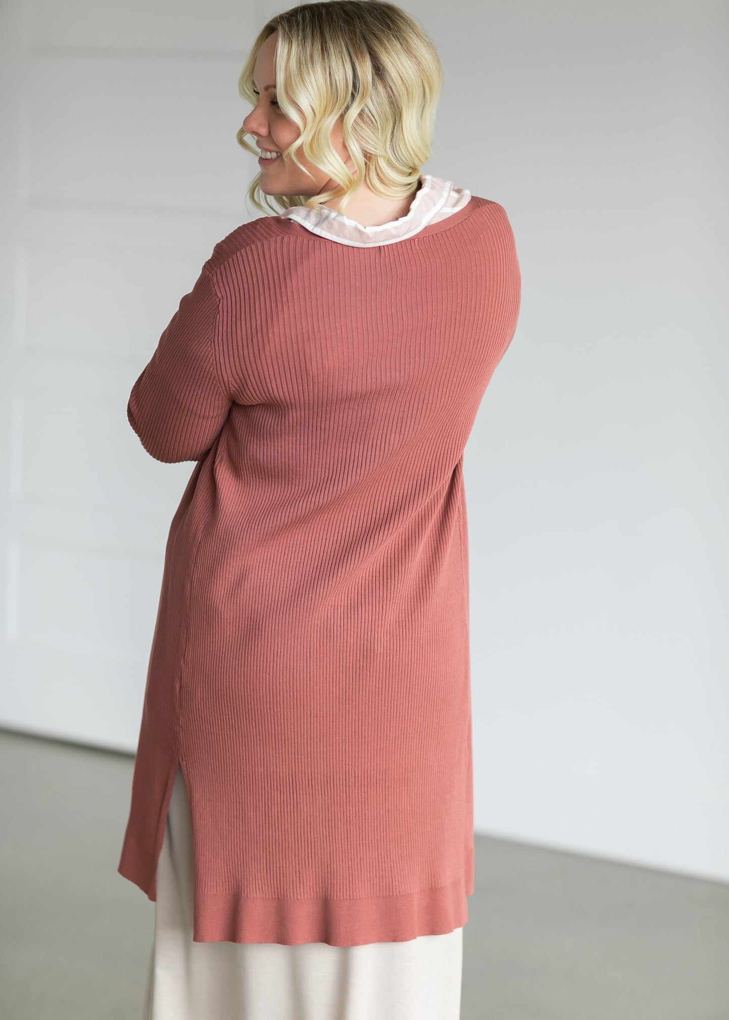 Duster Single Button Ribbed Cardigan Tops