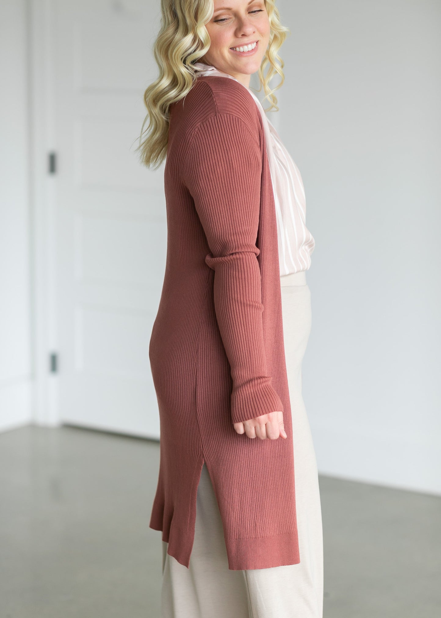 Duster Single Button Ribbed Cardigan Tops