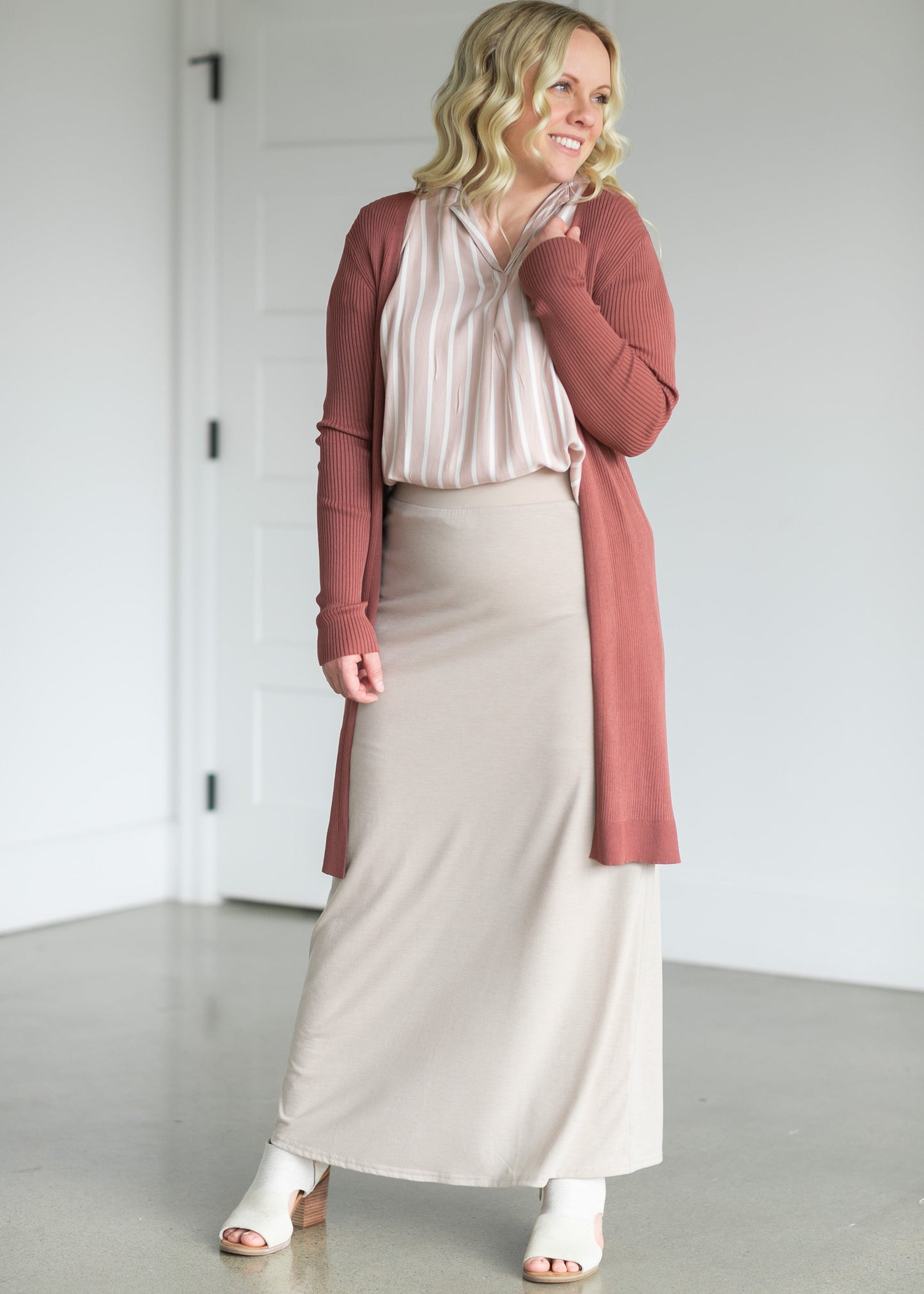 Duster Single Button Ribbed Cardigan Tops Terracotta / S