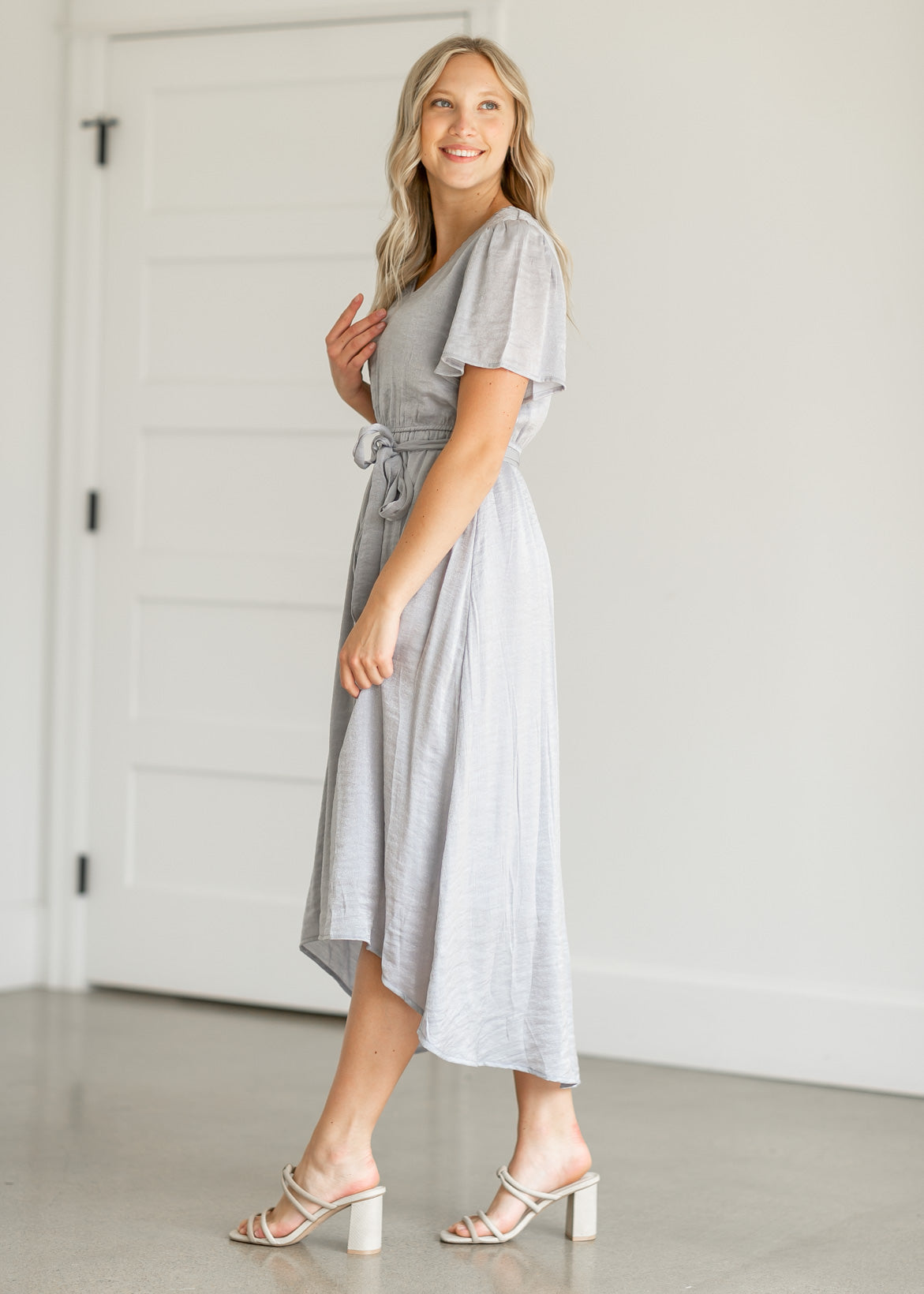 Dusty Blue High Low Midi Dress Dresses